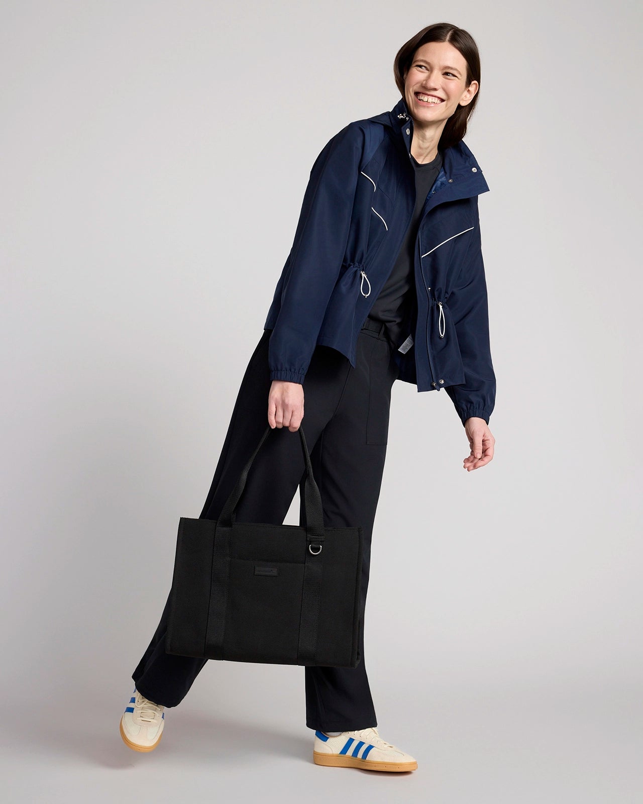 The Travel GRS Certified Recycled Poly Cinched Waist Hooded Jacket - Dress Blues