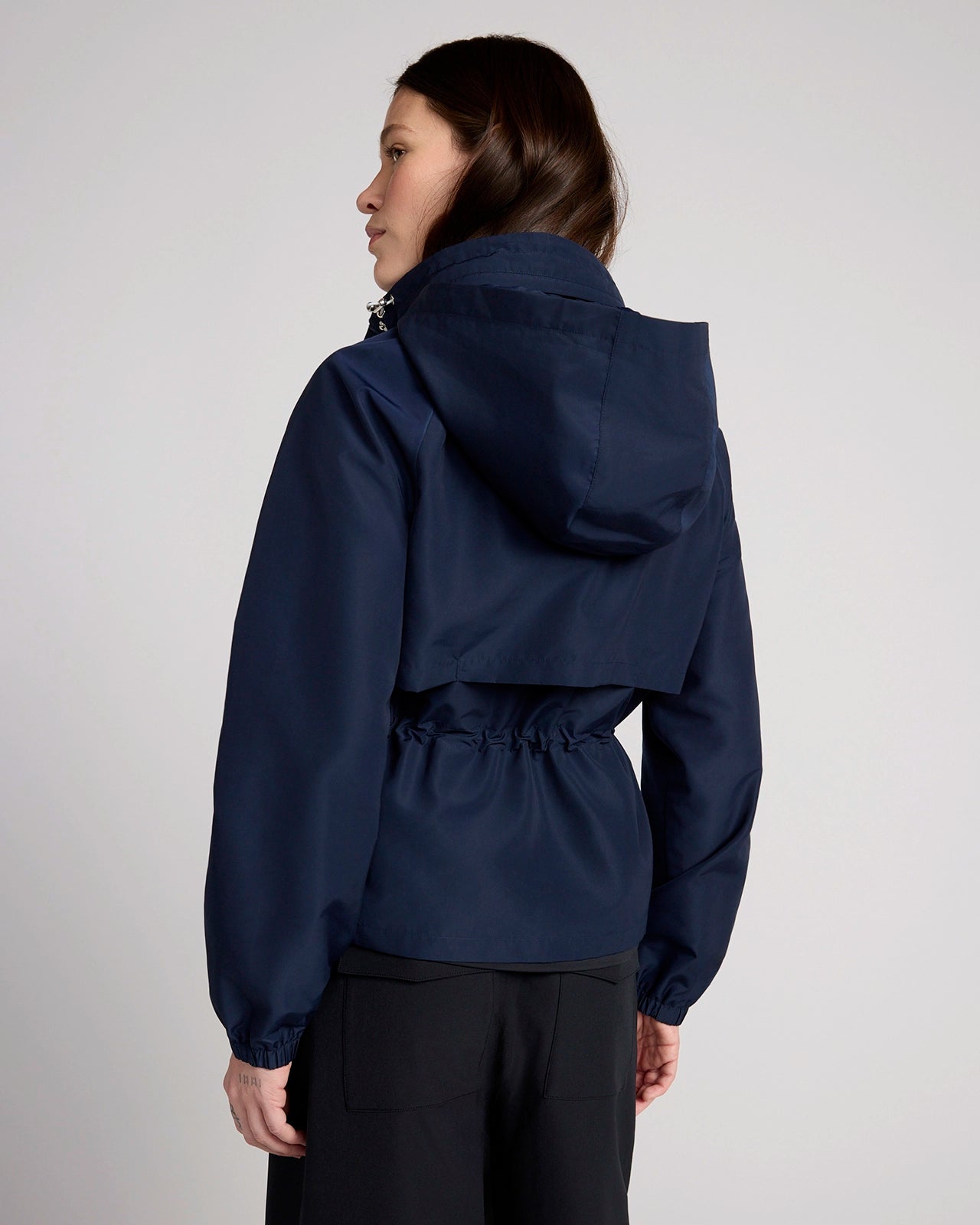 The Travel GRS Certified Recycled Poly Cinched Waist Hooded Jacket - Dress Blues
