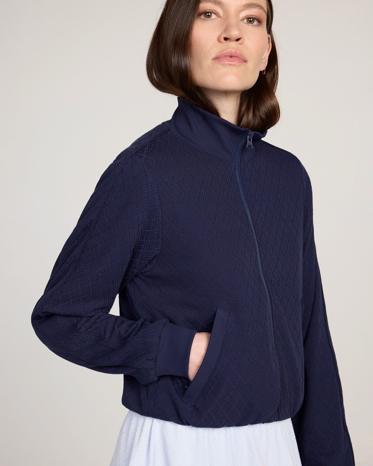 The Active Basket Weave Jacquard Cropped Jacket - Baritone Blue