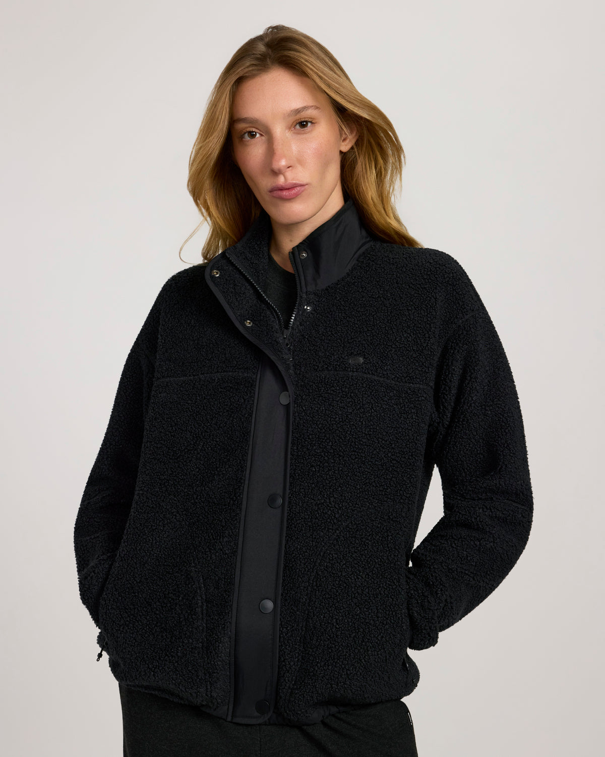 The Soft Luxe Snap Front Sherpa Jacket - Black Beauty