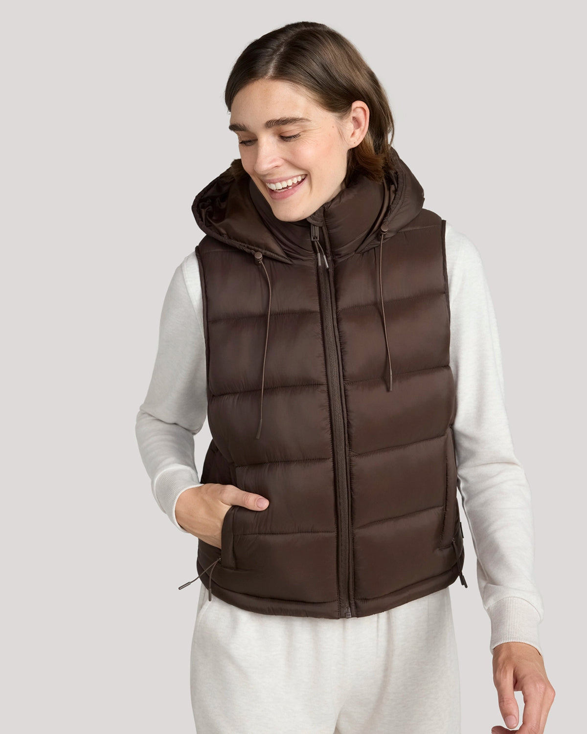 The Travel Quilted Hooded Vest - Chocolate Torte