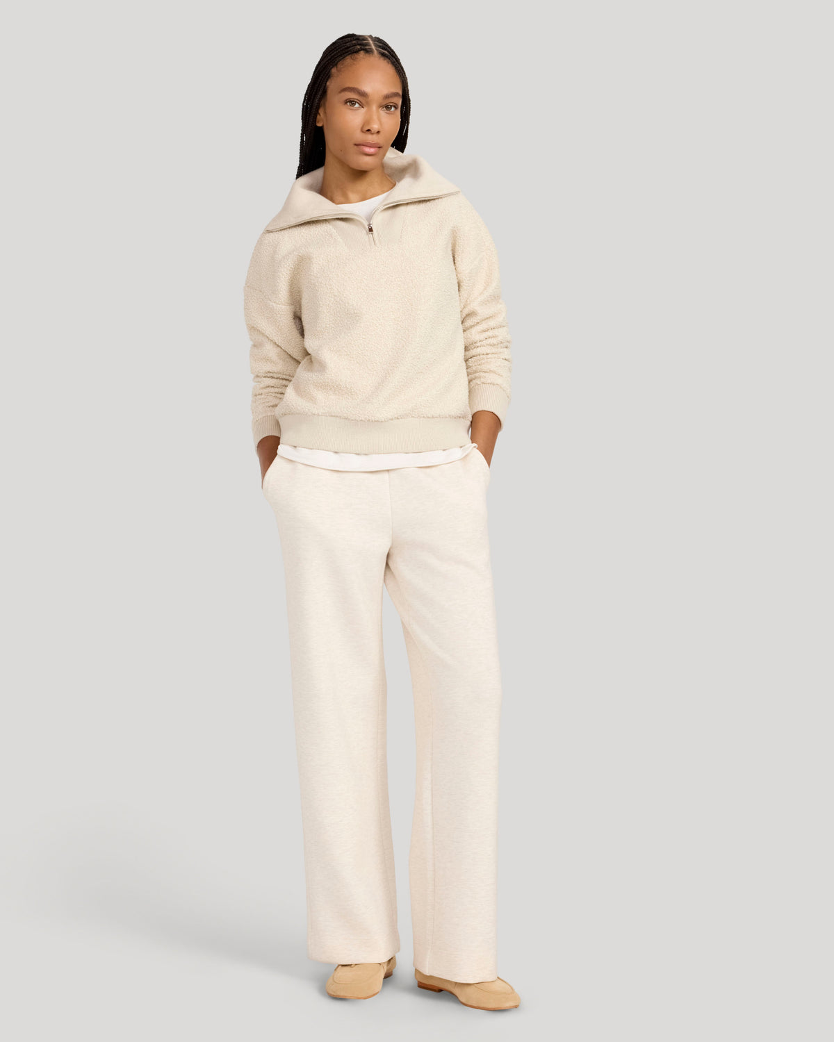 The Soft Luxe Boucle Quarter Zip - Oatmeal