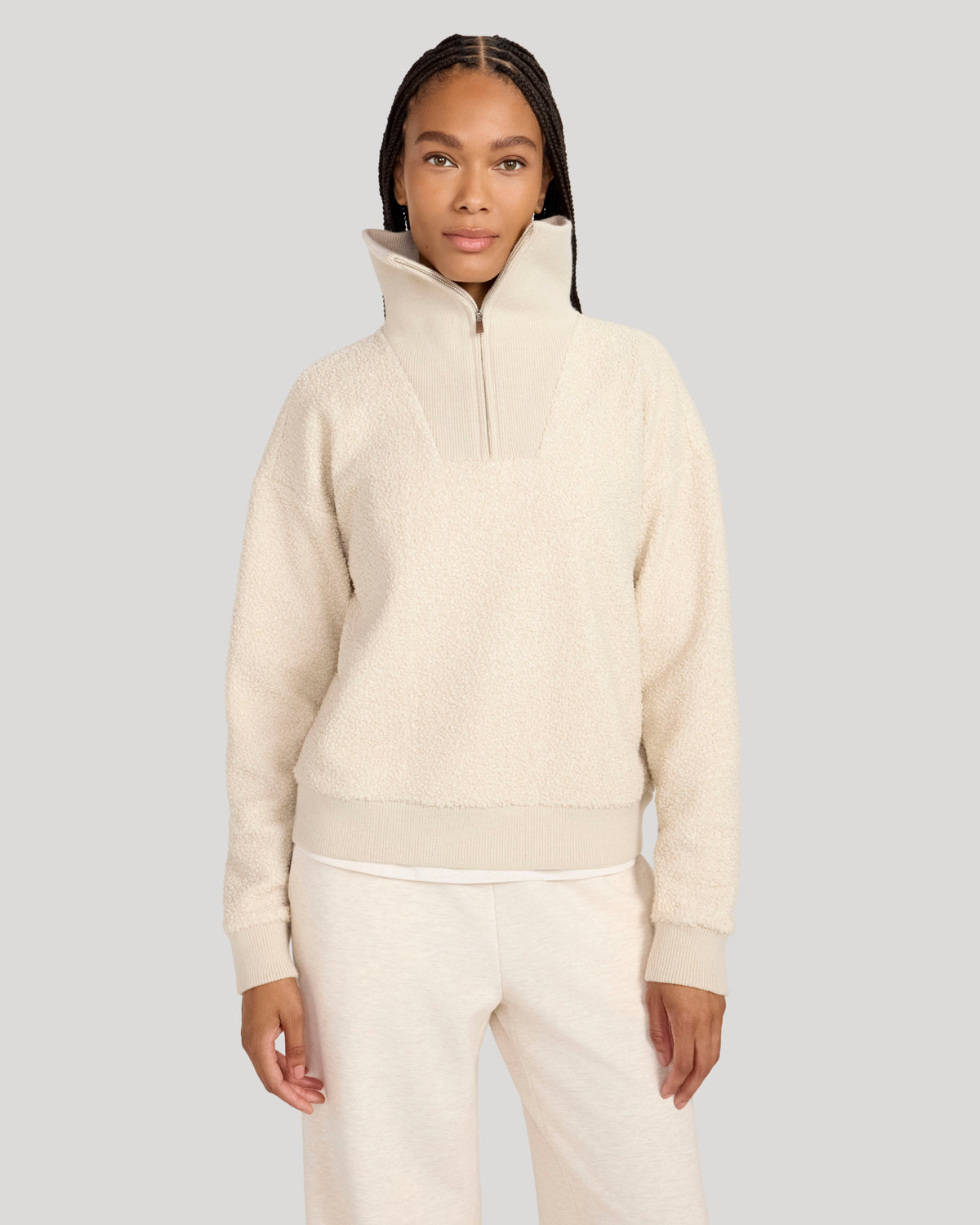 The Soft Luxe Boucle Quarter Zip - Oatmeal