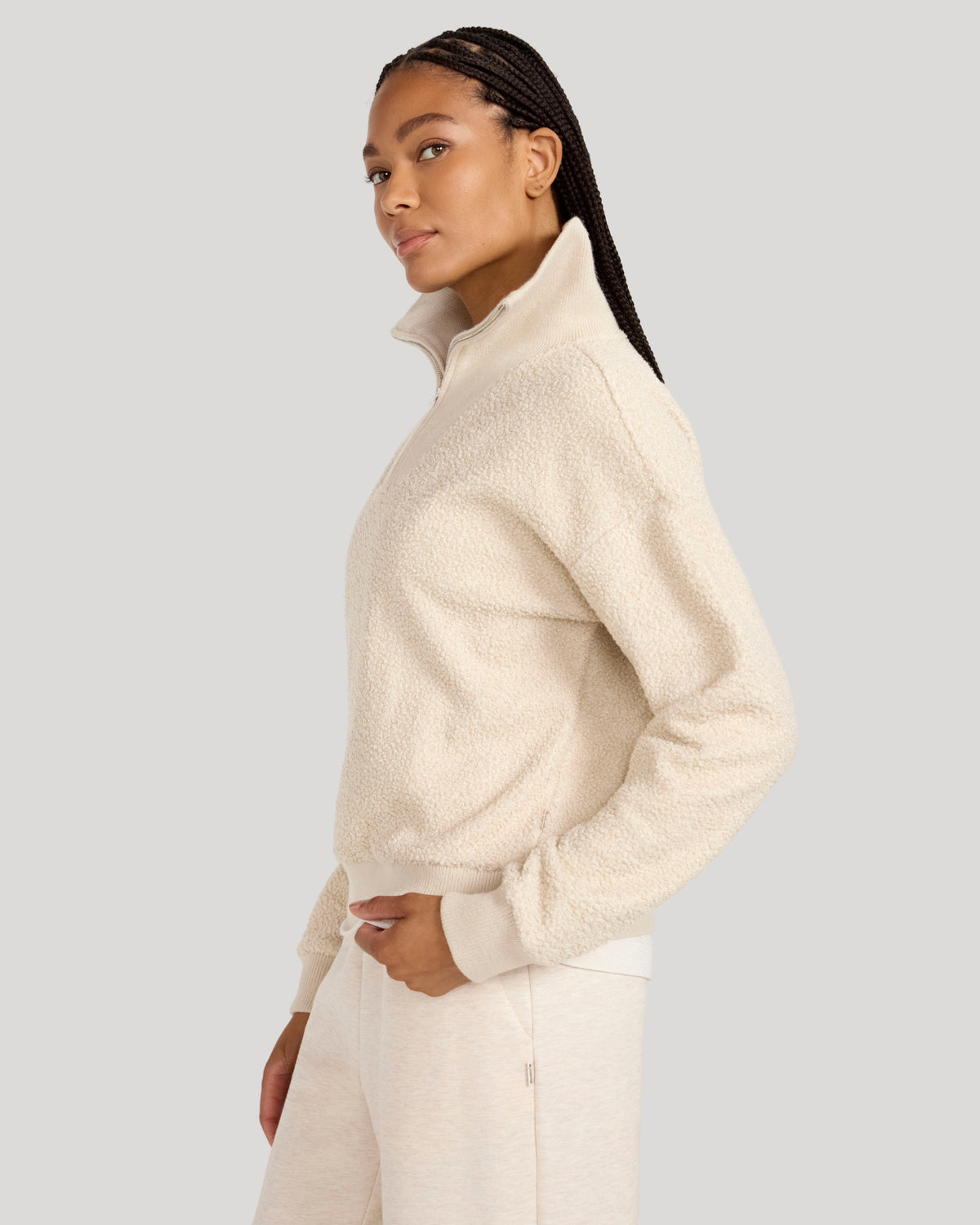 The Soft Luxe Boucle Quarter Zip - Oatmeal