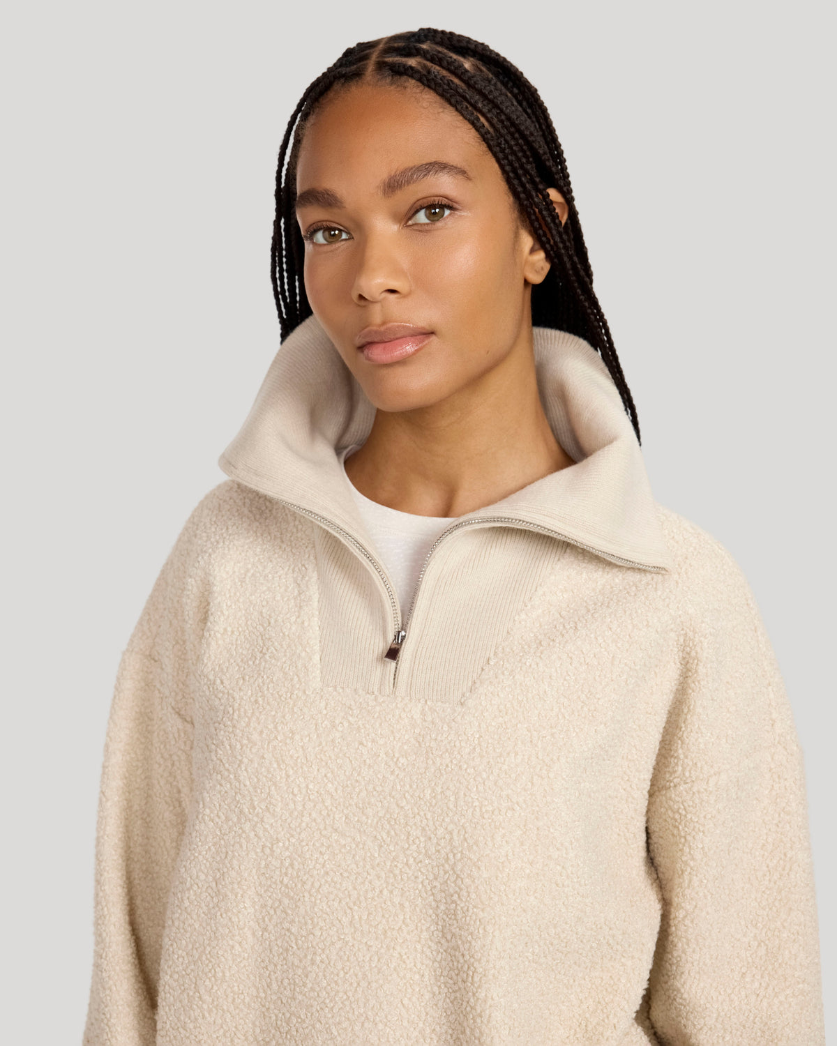 The Soft Luxe Boucle Quarter Zip - Oatmeal