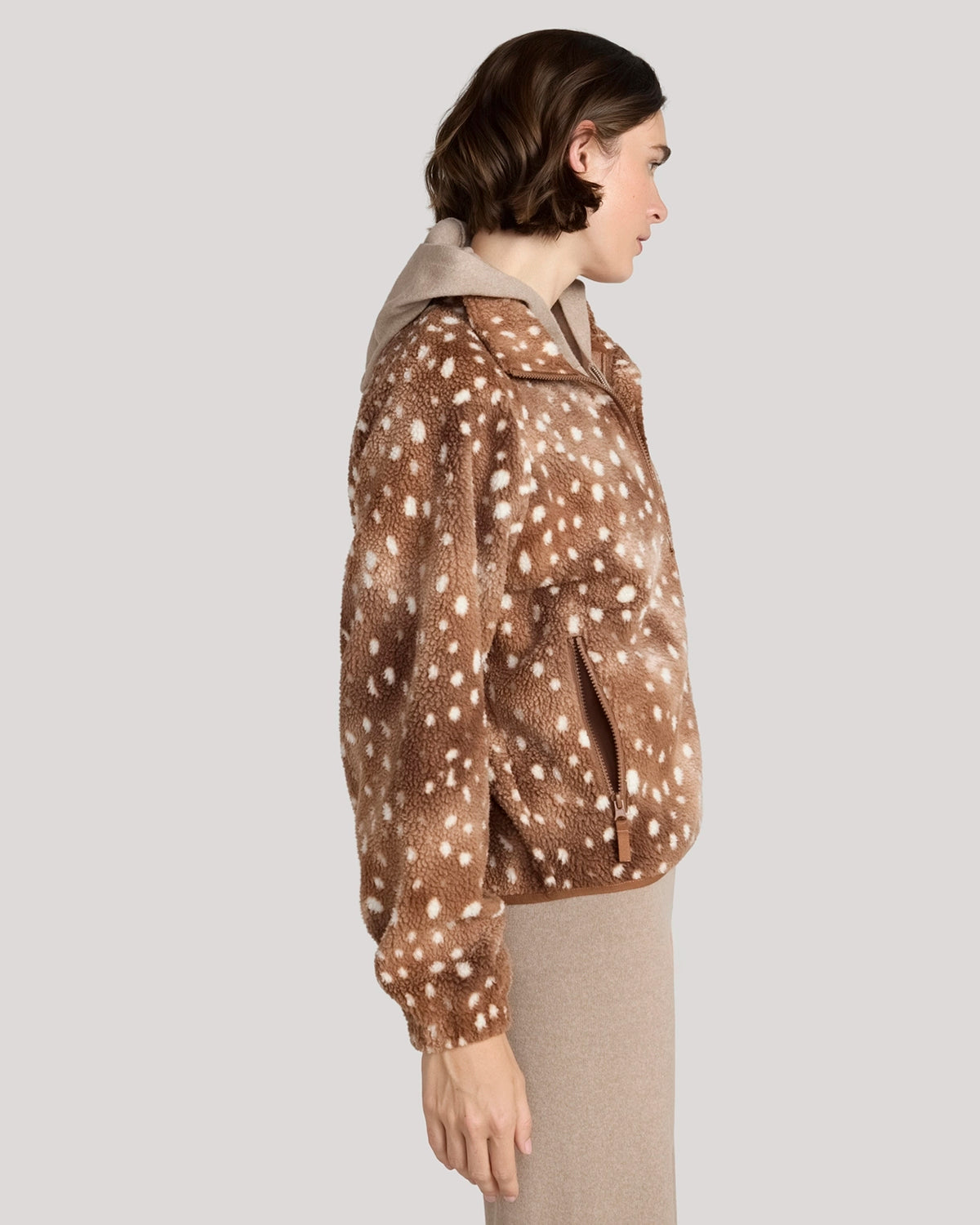 The Soft Luxe Printed Berber Full Zip Jacket - Fawn Print