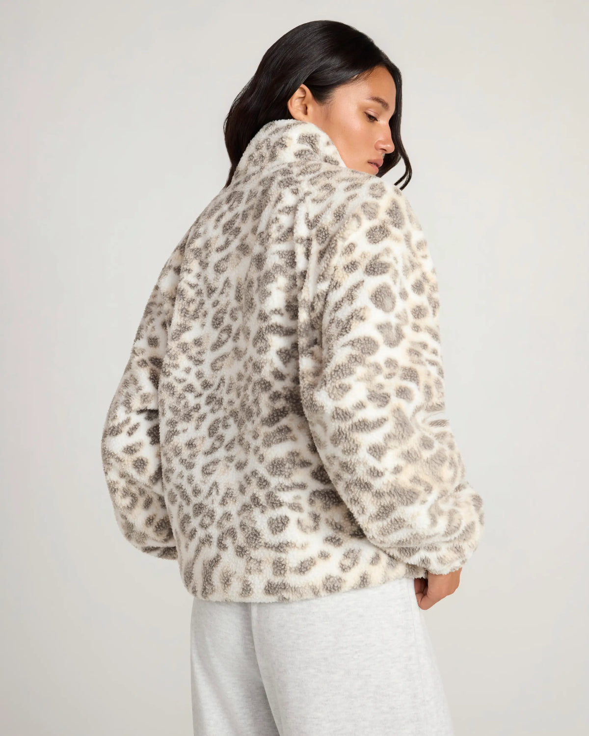 The Soft Luxe Printed Berber Full Zip Jacket - Washed Leopard Print