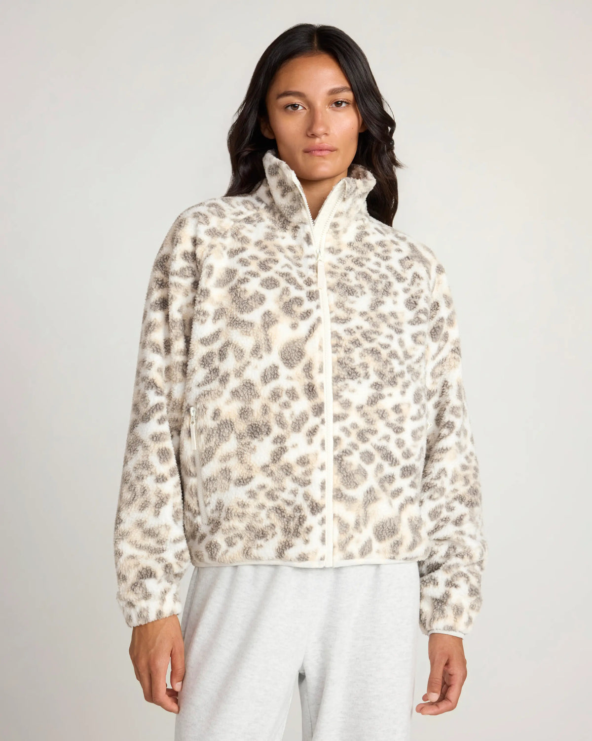 The Soft Luxe Printed Berber Full Zip Jacket - Washed Leopard Print