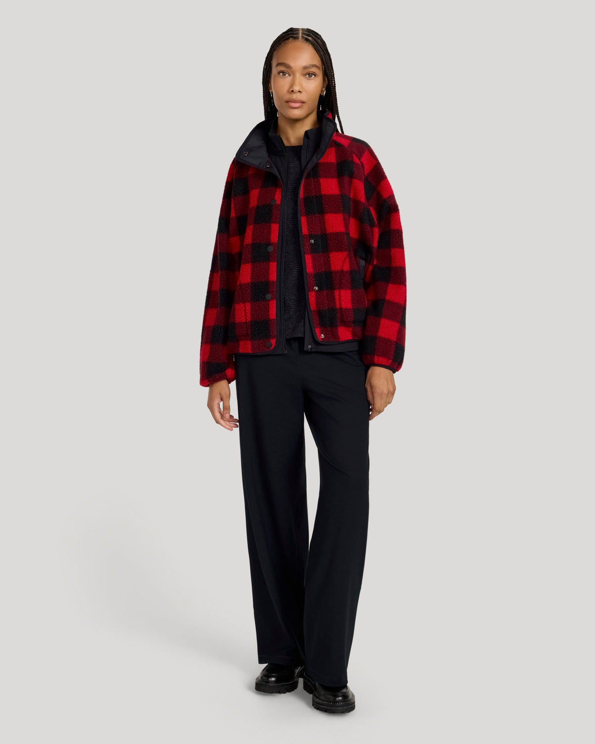 The Soft Luxe Printed Berber Snap Front Jacket - Buffalo Check Print