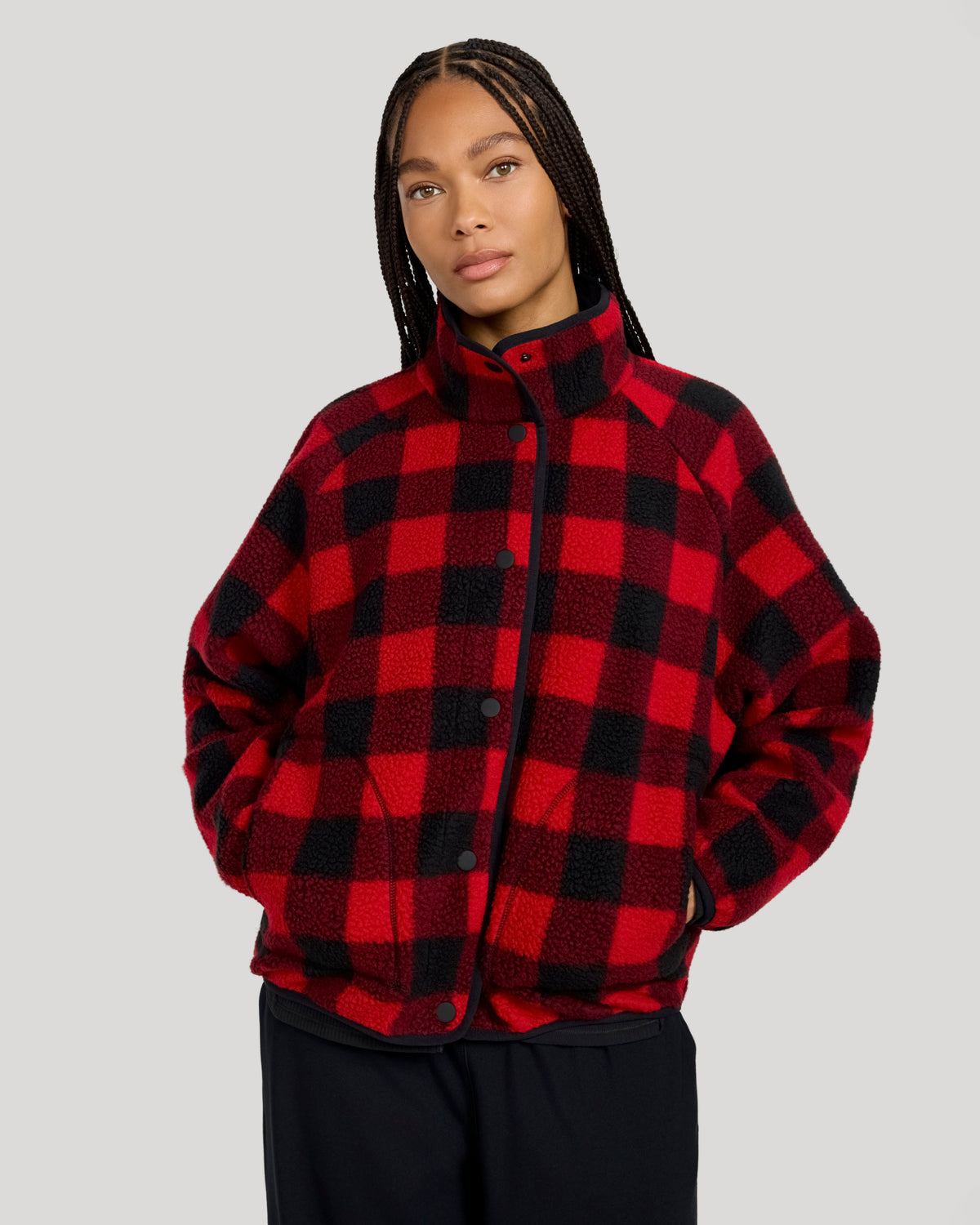 The Soft Luxe Printed Berber Snap Front Jacket - Buffalo Check Print