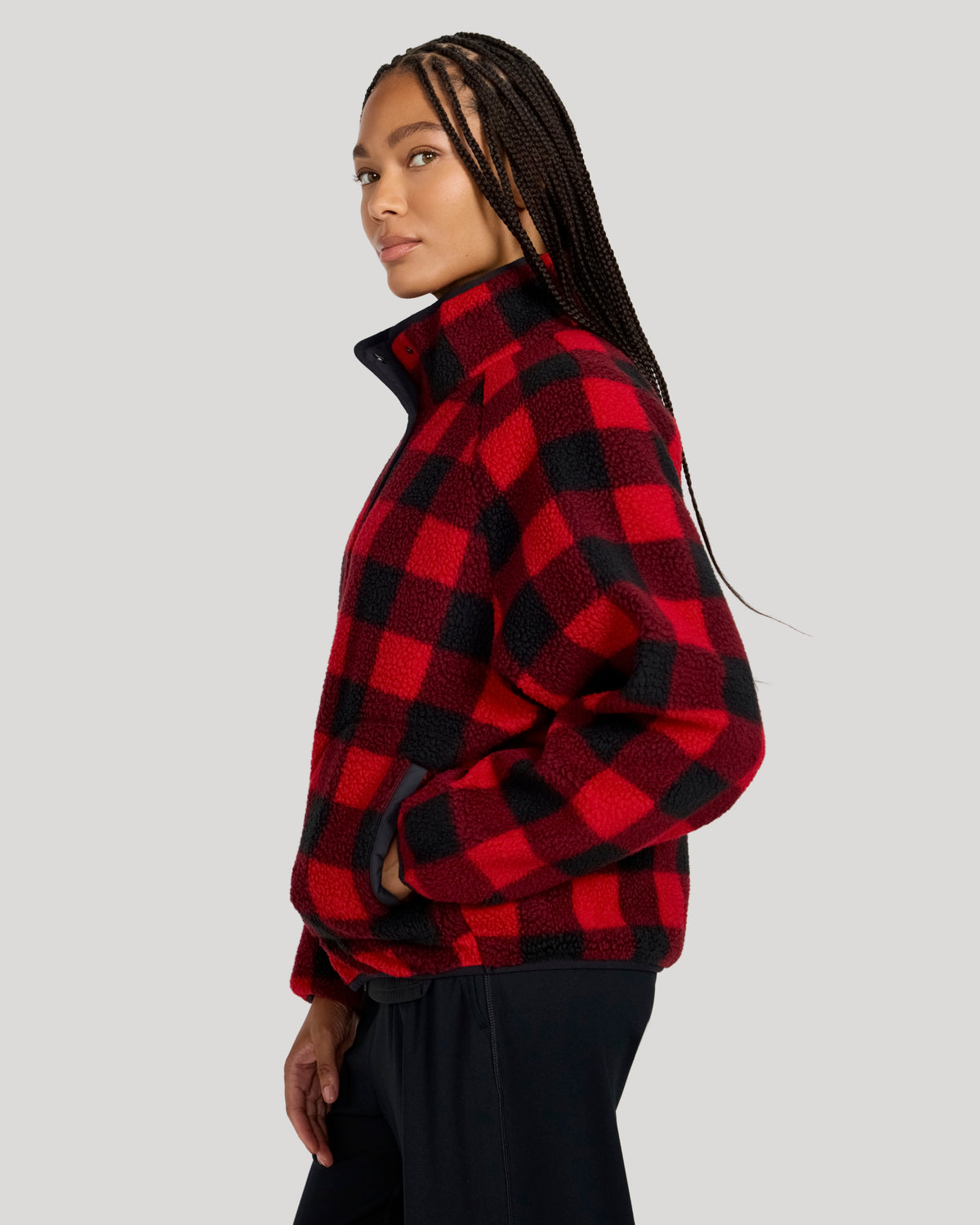 The Soft Luxe Printed Berber Snap Front Jacket - Buffalo Check Print