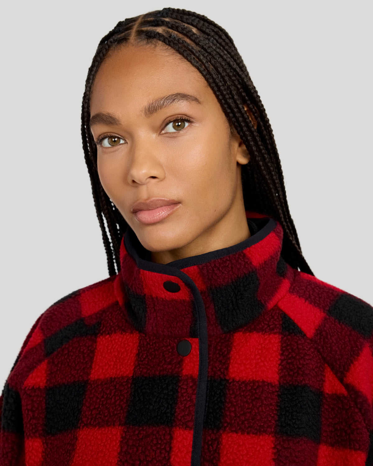 The Soft Luxe Printed Berber Snap Front Jacket - Buffalo Check Print