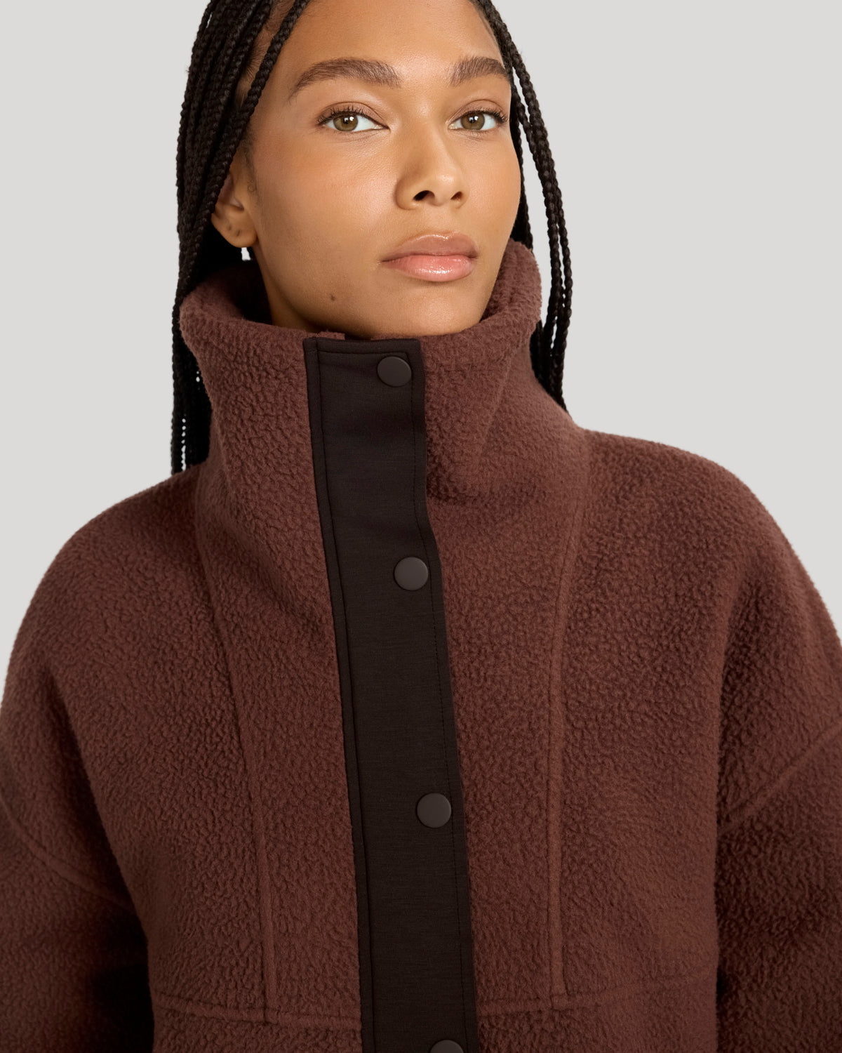 The Soft Luxe Berber Mixed Media Jacket - Shaved Chocolate/Chocolate Torte