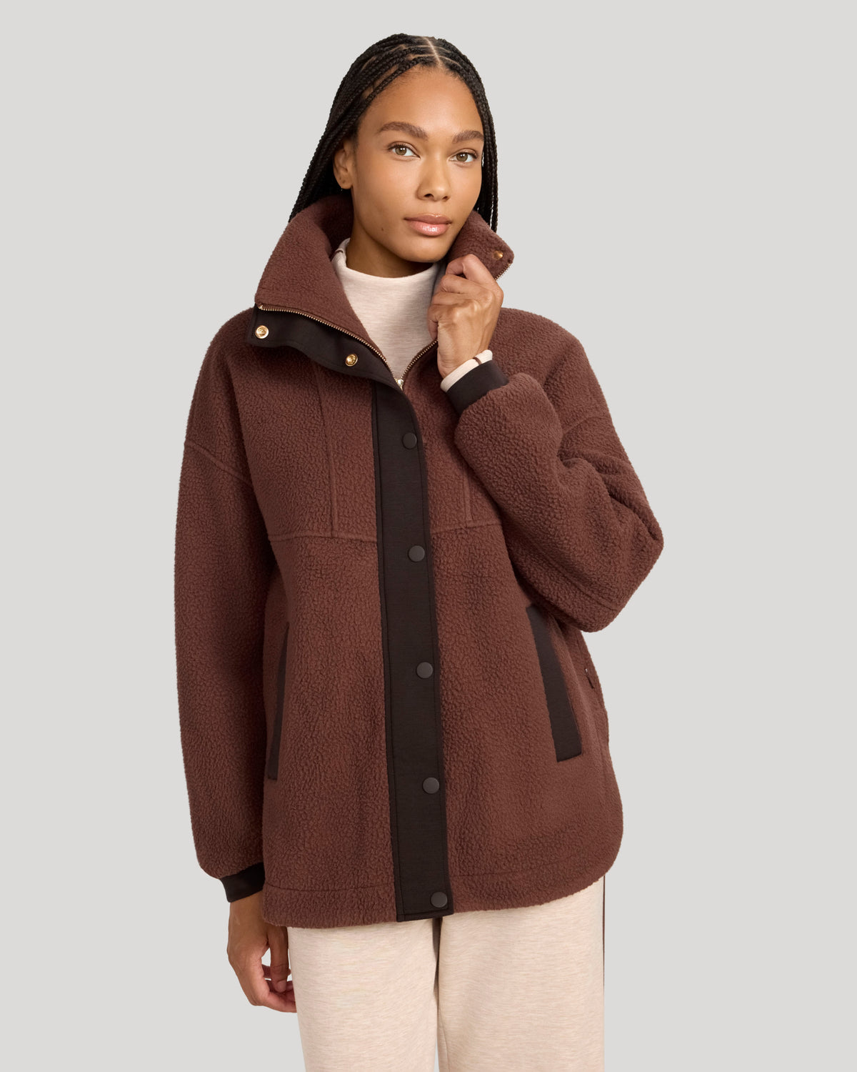 The Soft Luxe Berber Mixed Media Jacket - Shaved Chocolate/Chocolate Torte