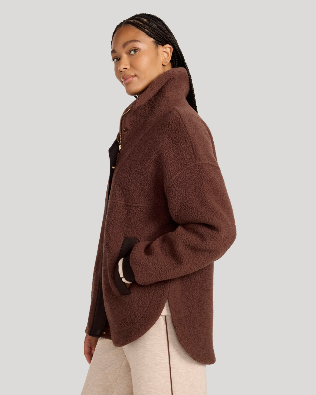 The Soft Luxe Berber Mixed Media Jacket - Shaved Chocolate/Chocolate Torte