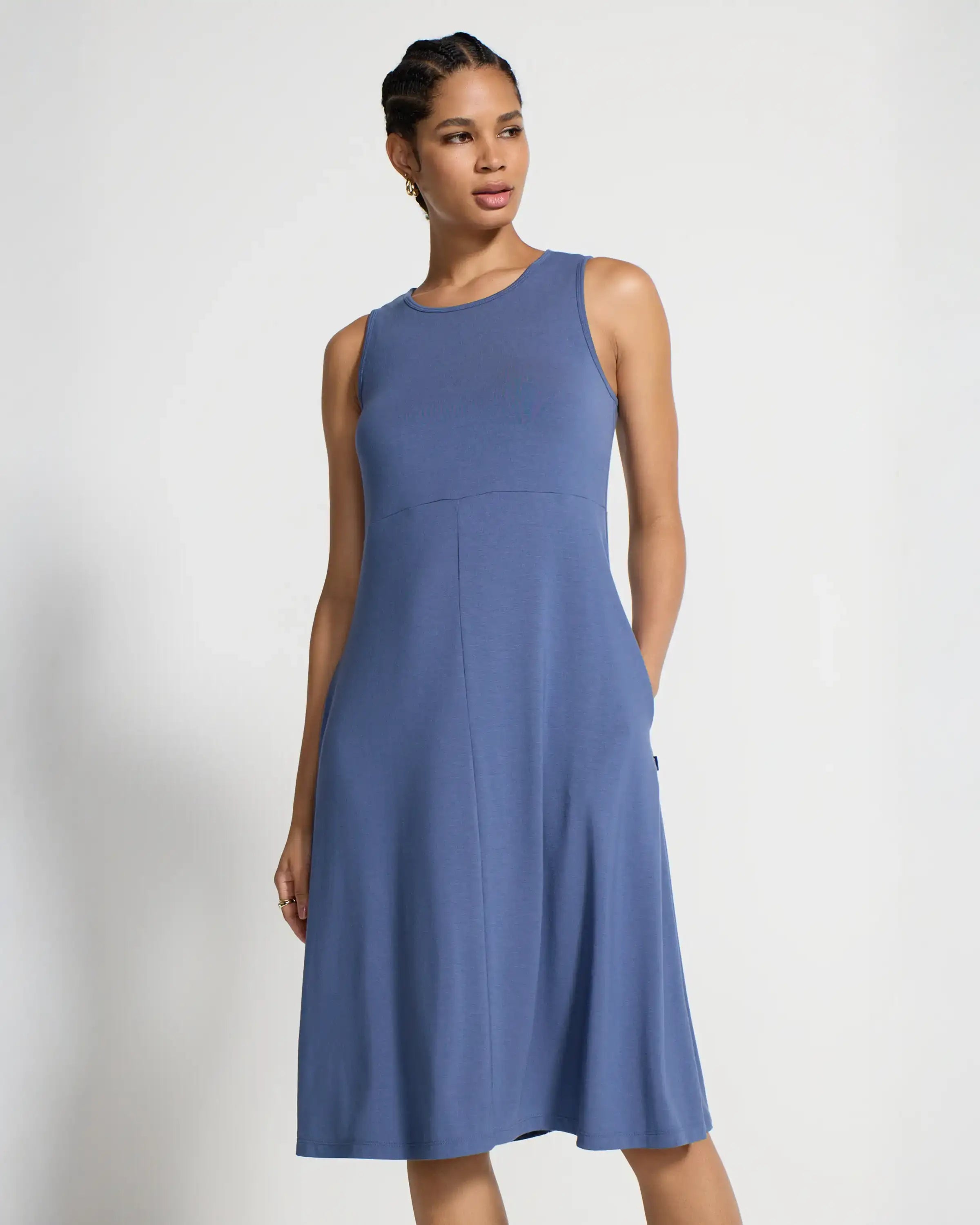 The TENCEL™ Modal + GRS Certified Recycled Poly Midi Dress - Vintage Indigo