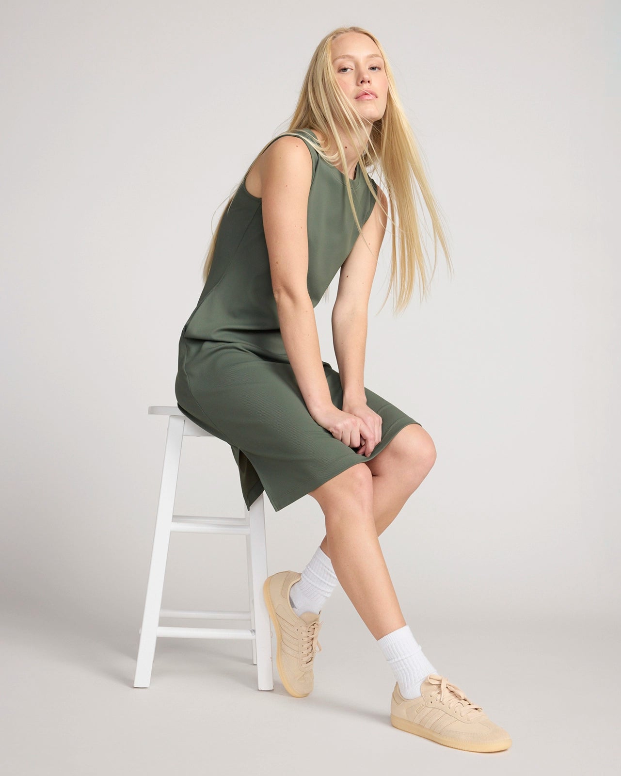 The Soft Luxe Rib Everyday Dress - Thyme Green