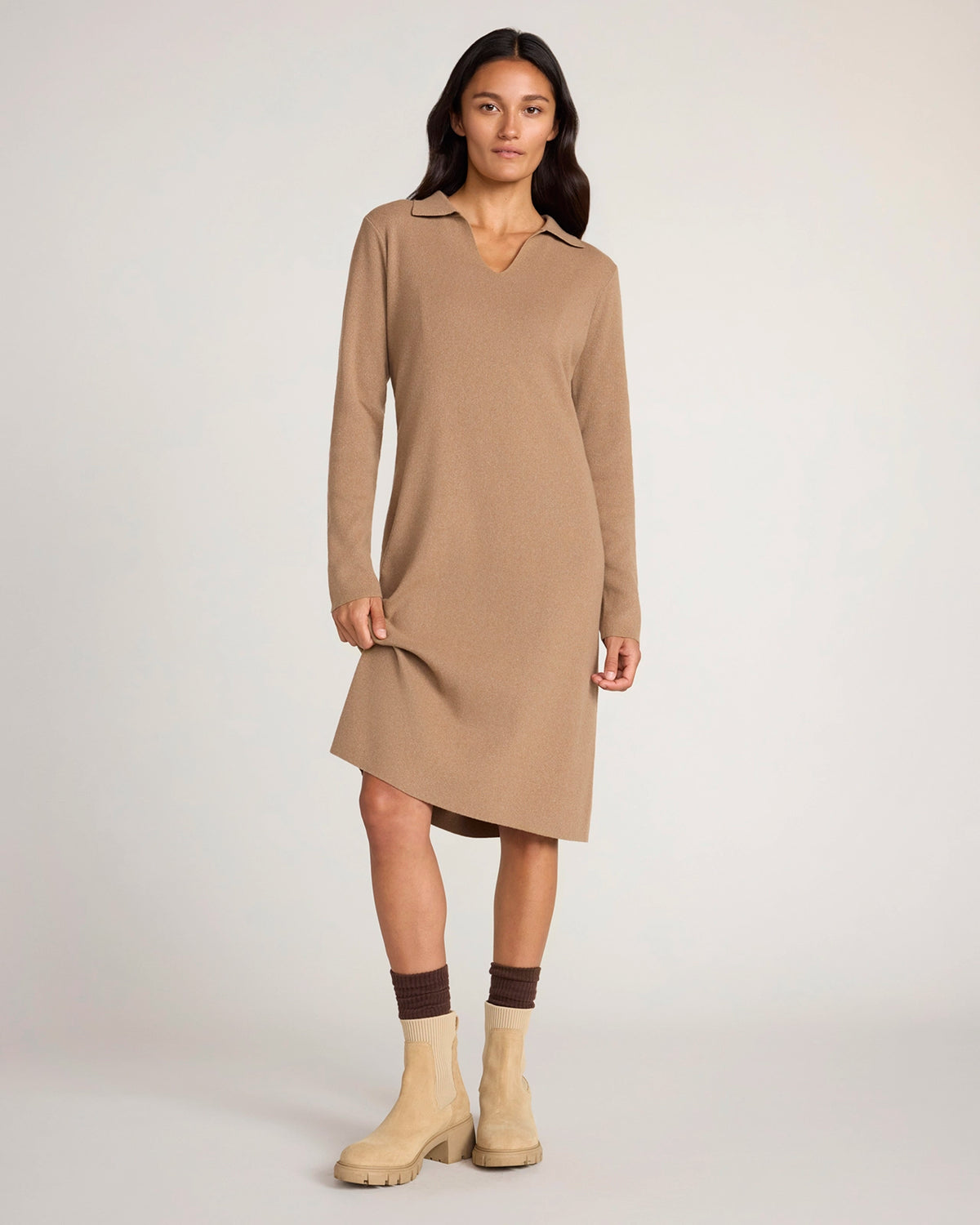 The Soft Luxe Johnny Collar Dress - Taupe