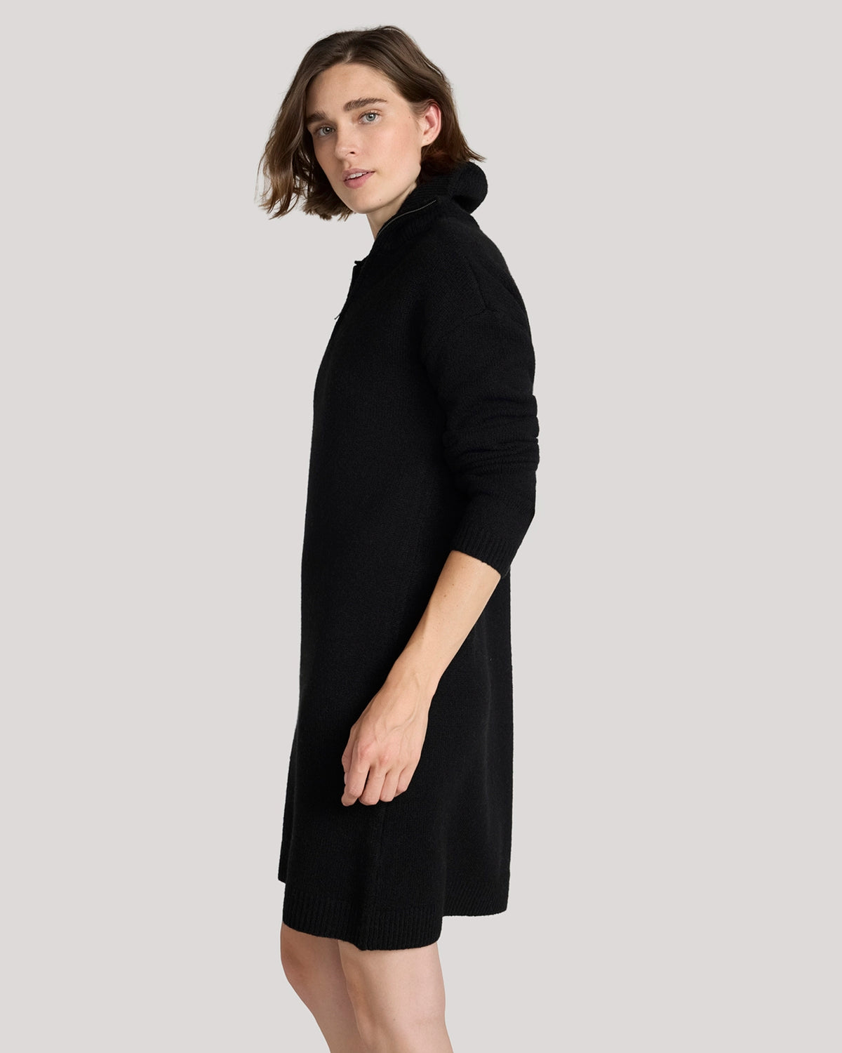 The Soft Luxe Zip Collar Sweater Dress - Black