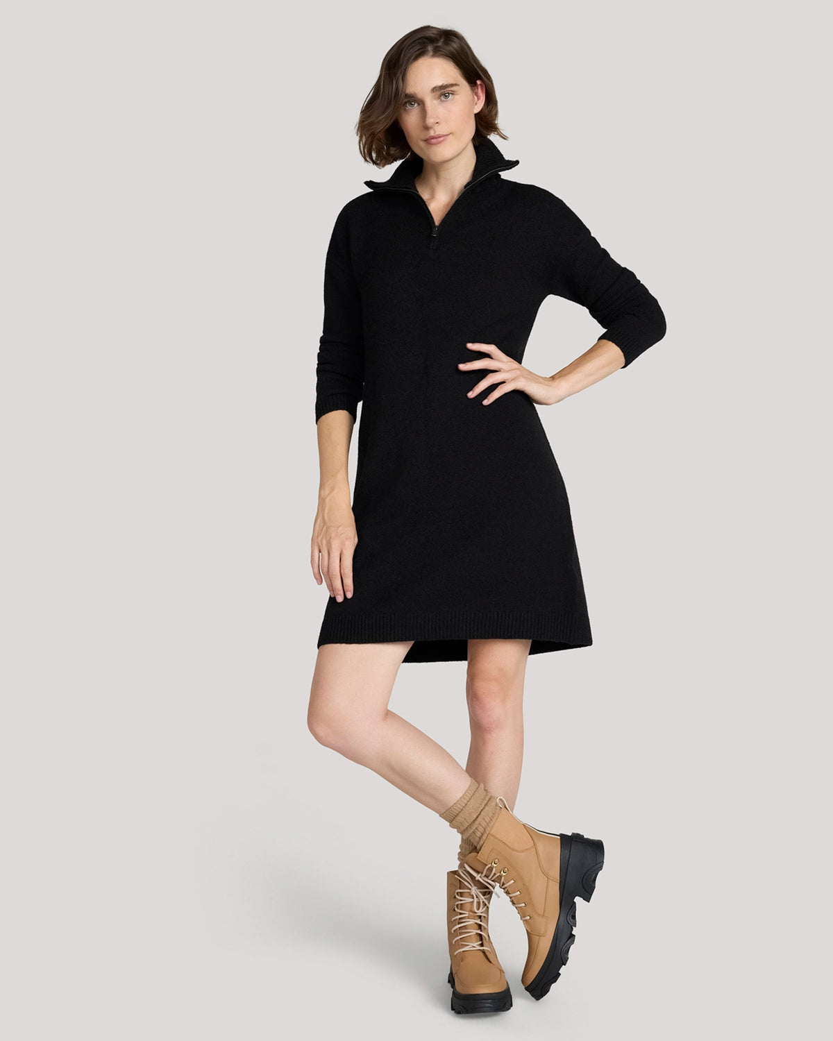 For general description, go to 'Main Product Description' region - The Soft Luxe Zip Collar Sweater Dress - Black