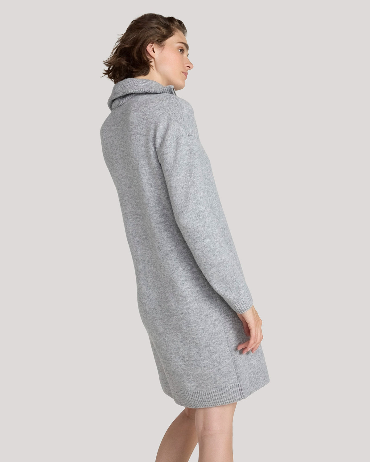 The Soft Luxe Zip Collar Sweater Dress - Light Heather Grey