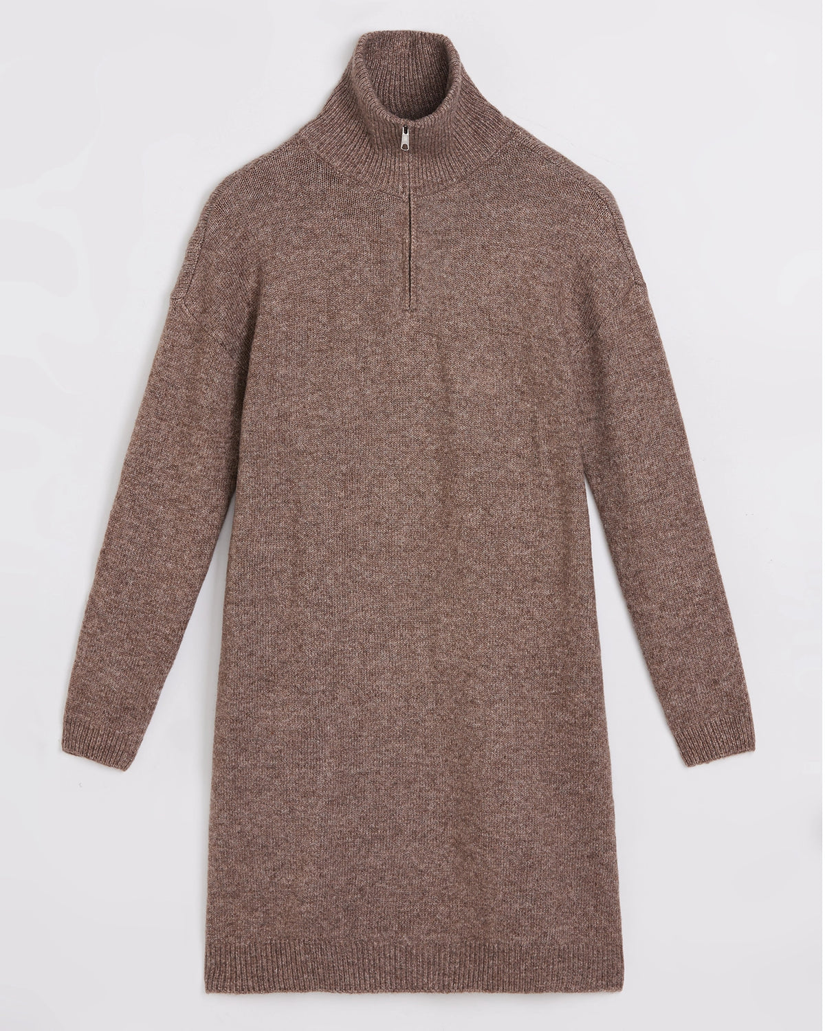 The Soft Luxe Zip Collar Sweater Dress - Htr Cocoa