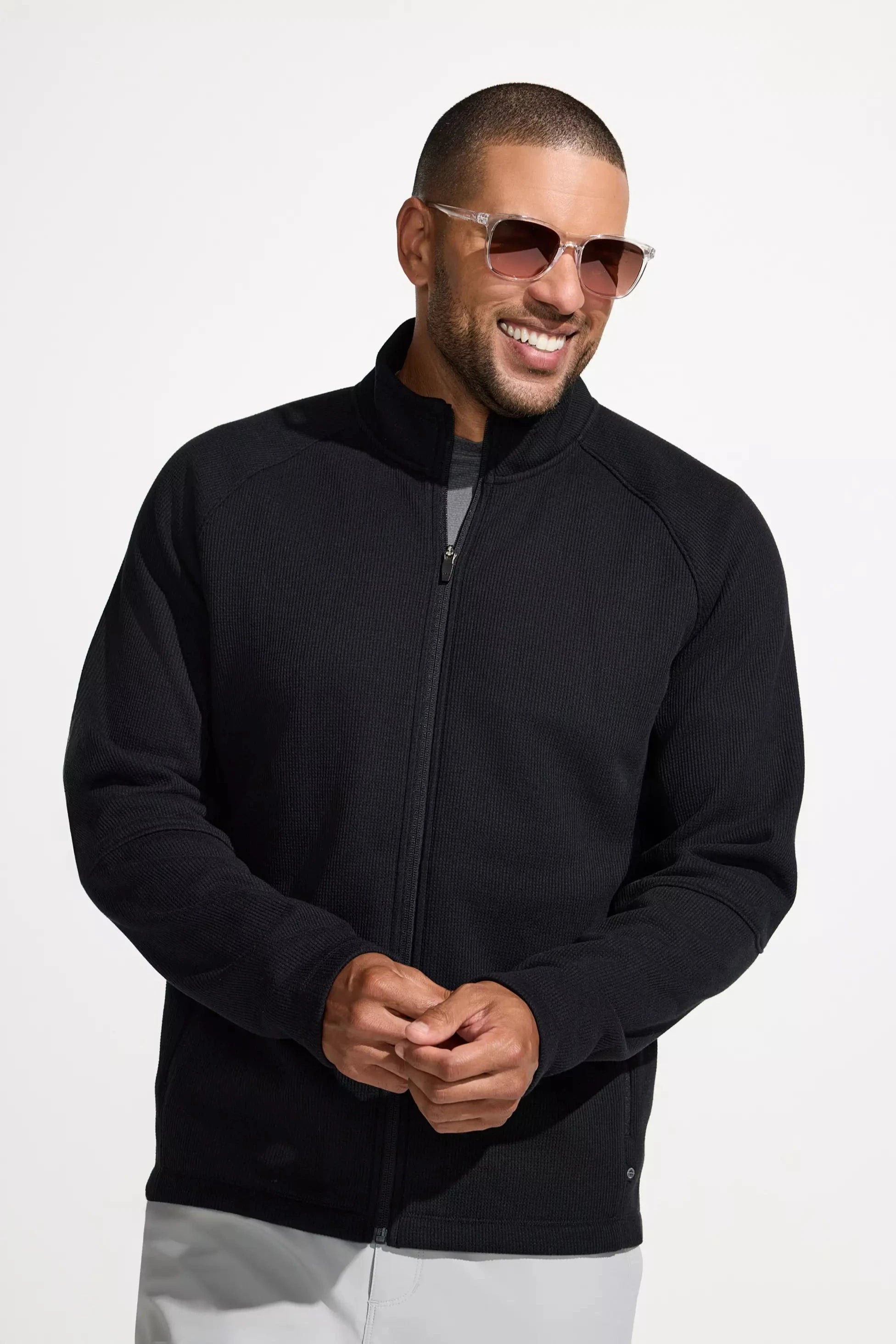 The Warm + Soft GRS Certified Recycled Poly Waffle Jacket - Black