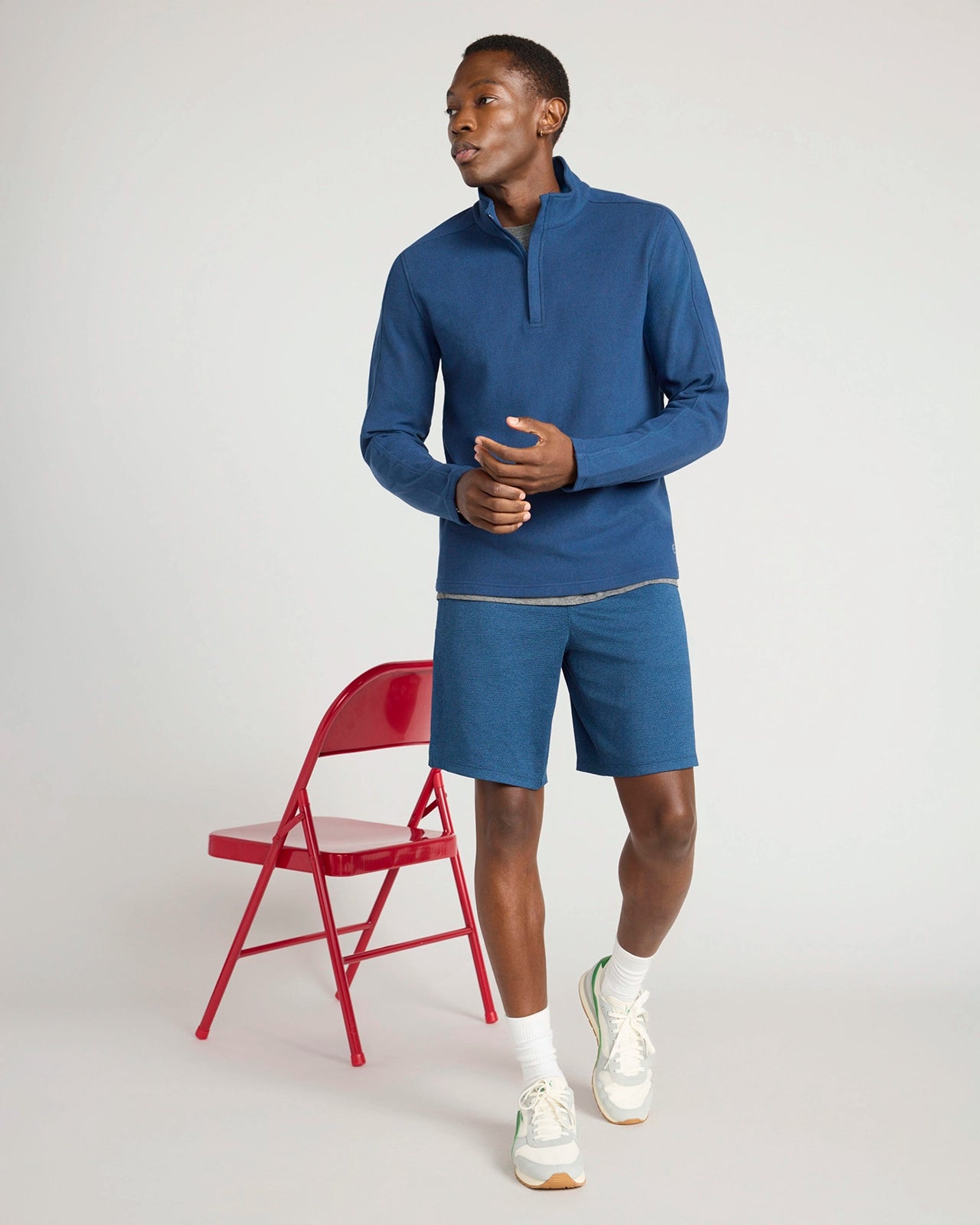 The Soft Luxe GRS Certified Recycled Poly Velour 1/4 Zip - Sargasso Sea Blue