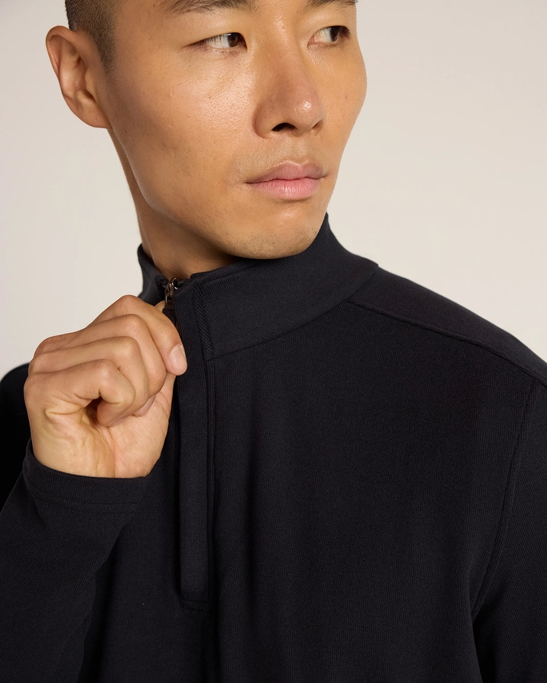 The Soft Luxe GRS Certified Recycled Polyester Velour Rib 1/4 Zip - Black