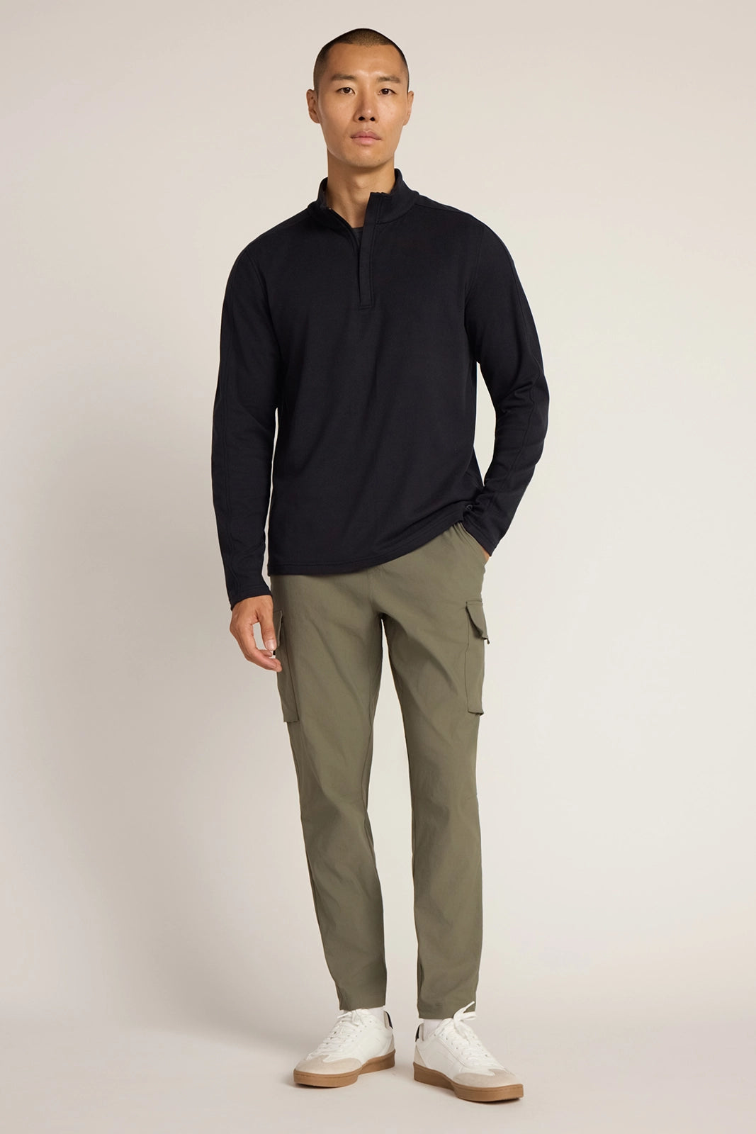The Soft Luxe GRS Certified Recycled Polyester Velour Rib 1/4 Zip - Black