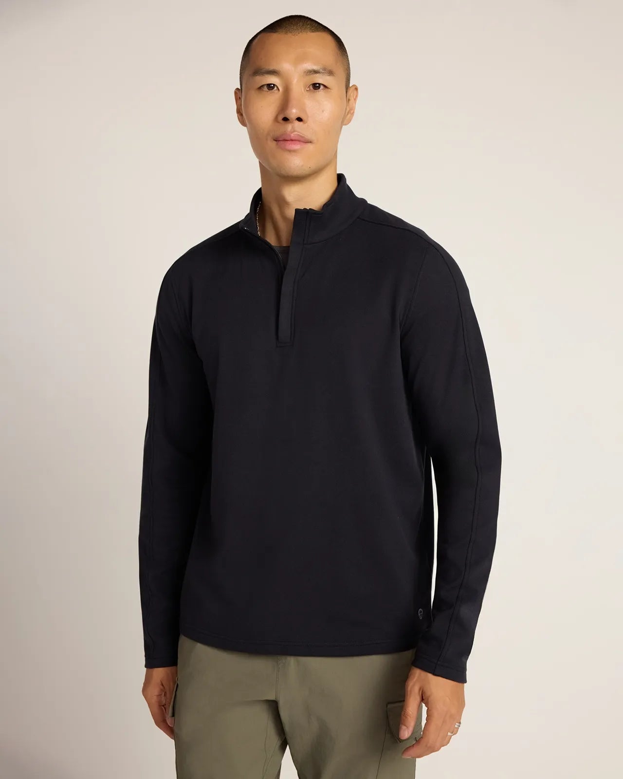 The Soft Luxe GRS Certified Recycled Polyester Velour Rib 1/4 Zip - Black