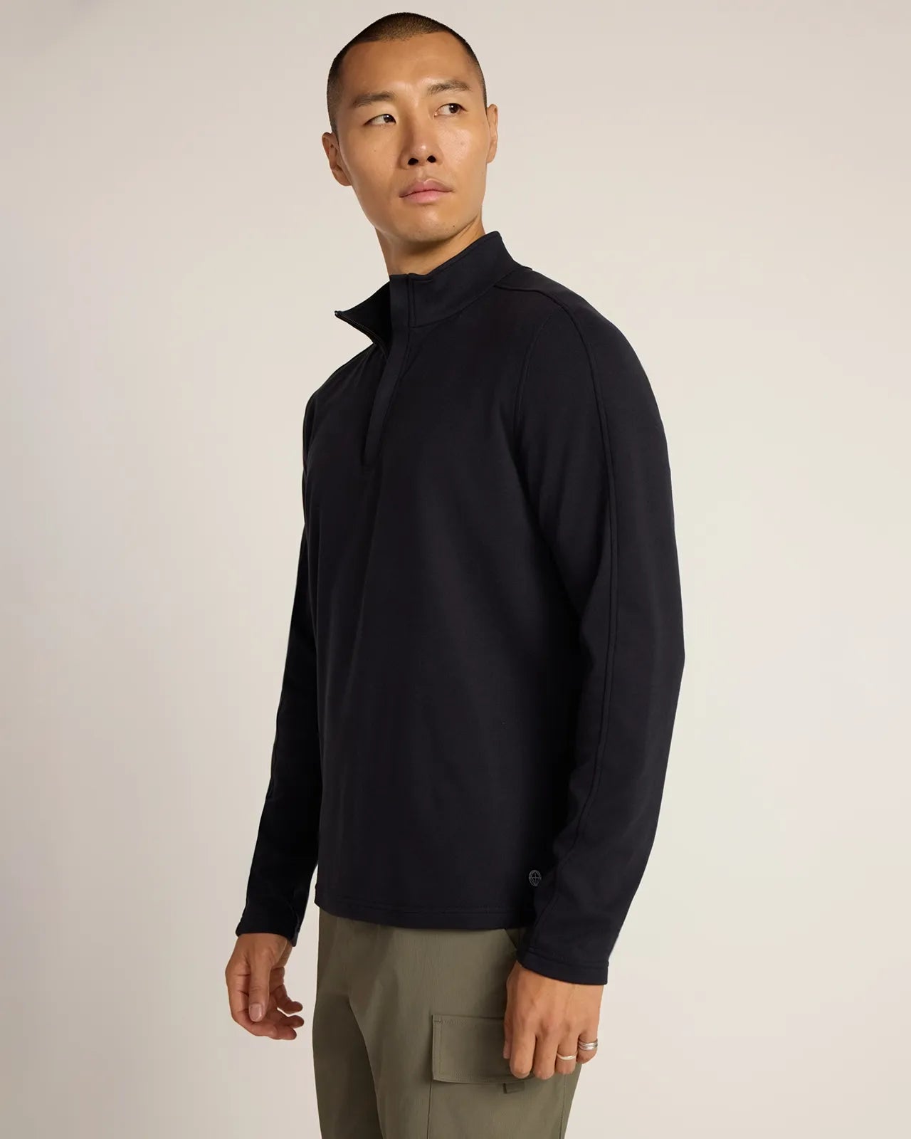 The Soft Luxe GRS Certified Recycled Polyester Velour Rib 1/4 Zip - Black