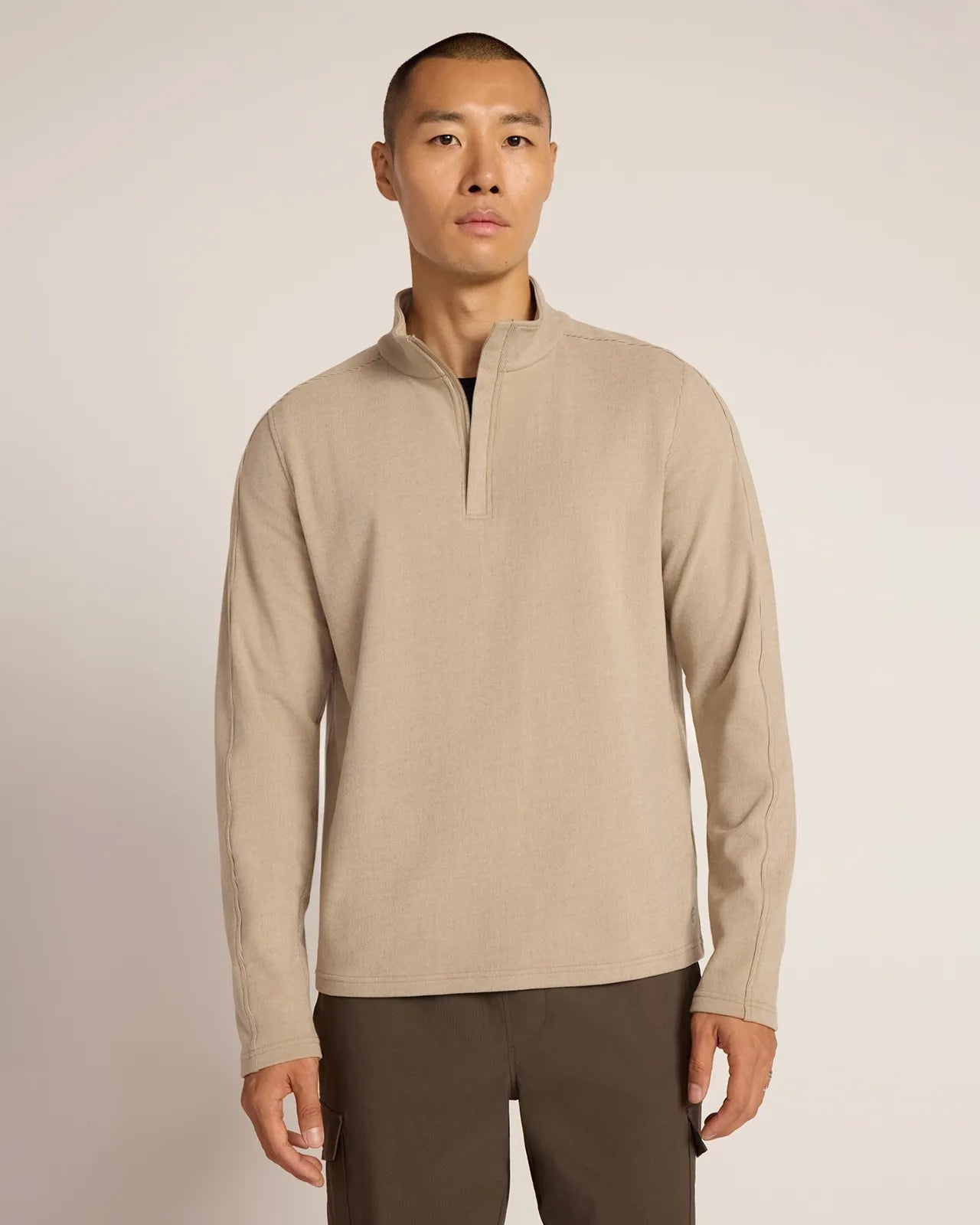 The Soft Luxe GRS Certified Recycled Polyester Velour Rib 1/4 Zip - Cream