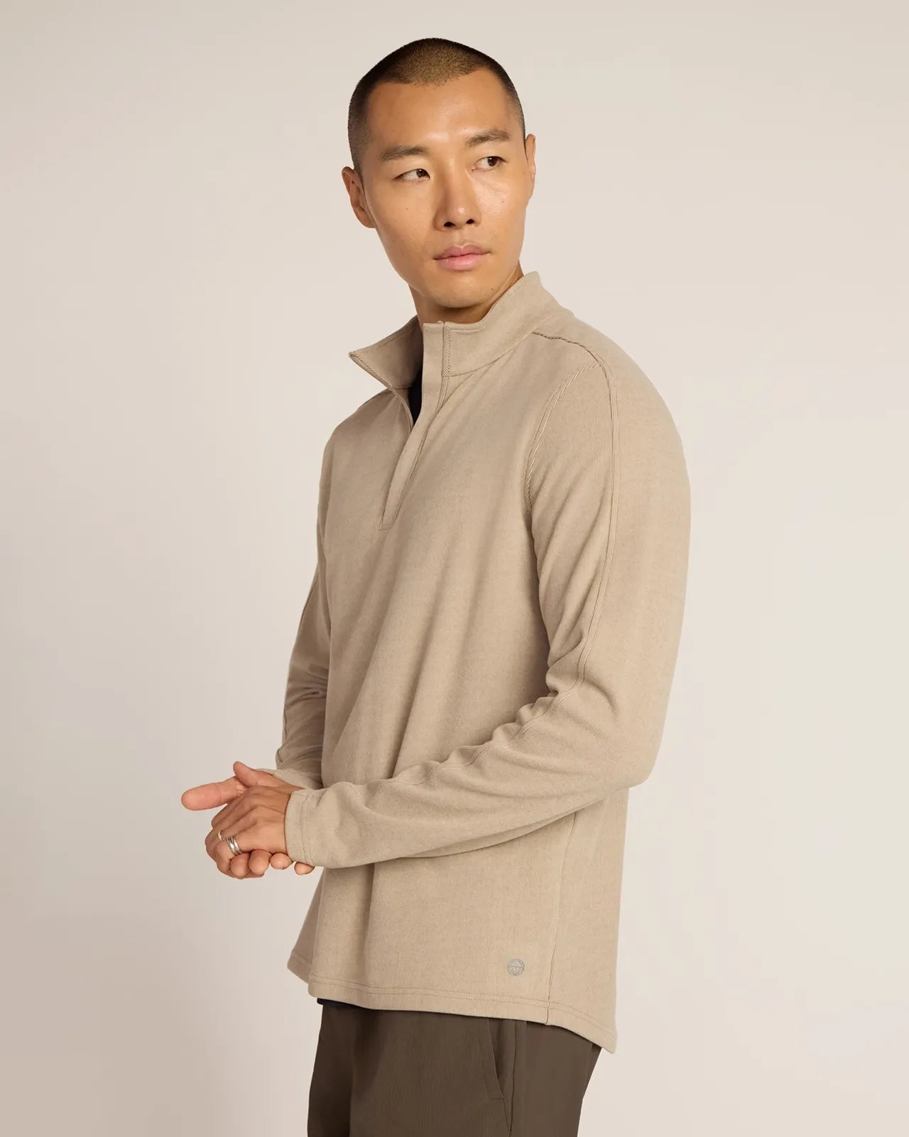 The Soft Luxe GRS Certified Recycled Polyester Velour Rib 1/4 Zip - Cream