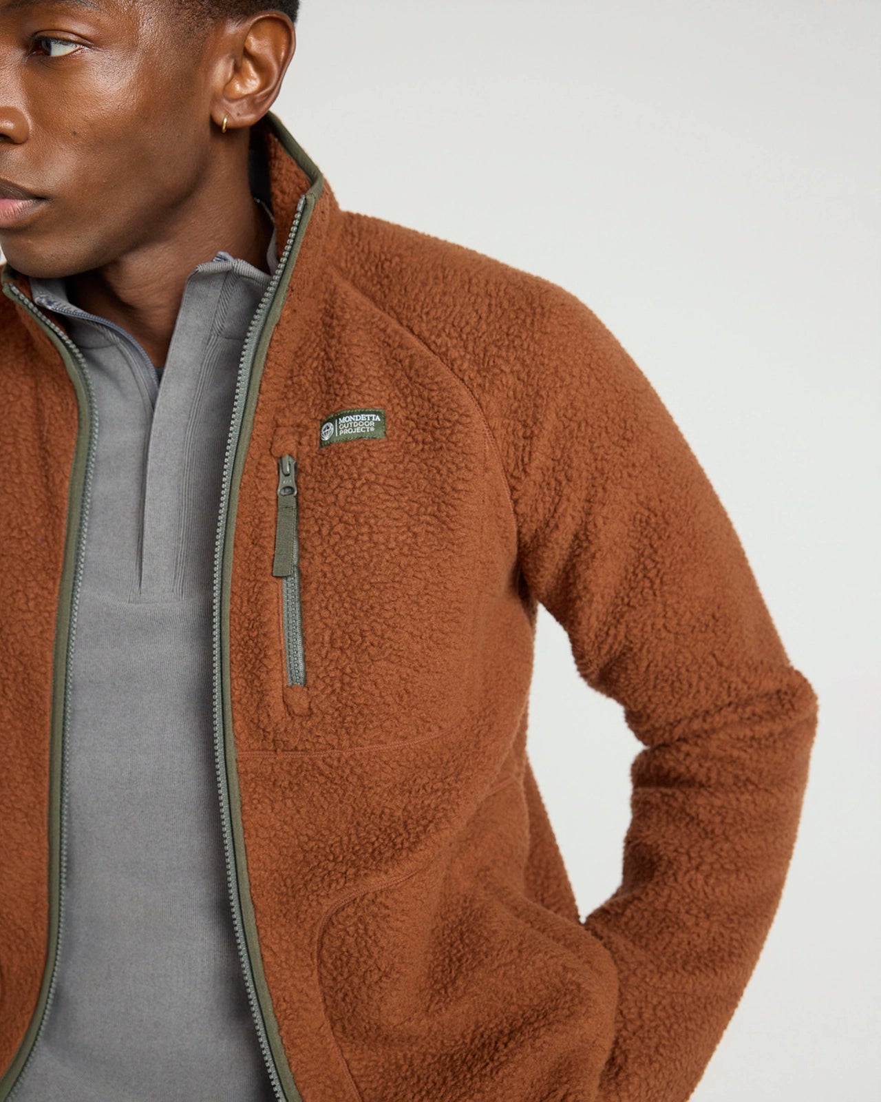 The Berber Soft Luxe GRS Certified Recycled Poly Zip Jacket - Rust Red