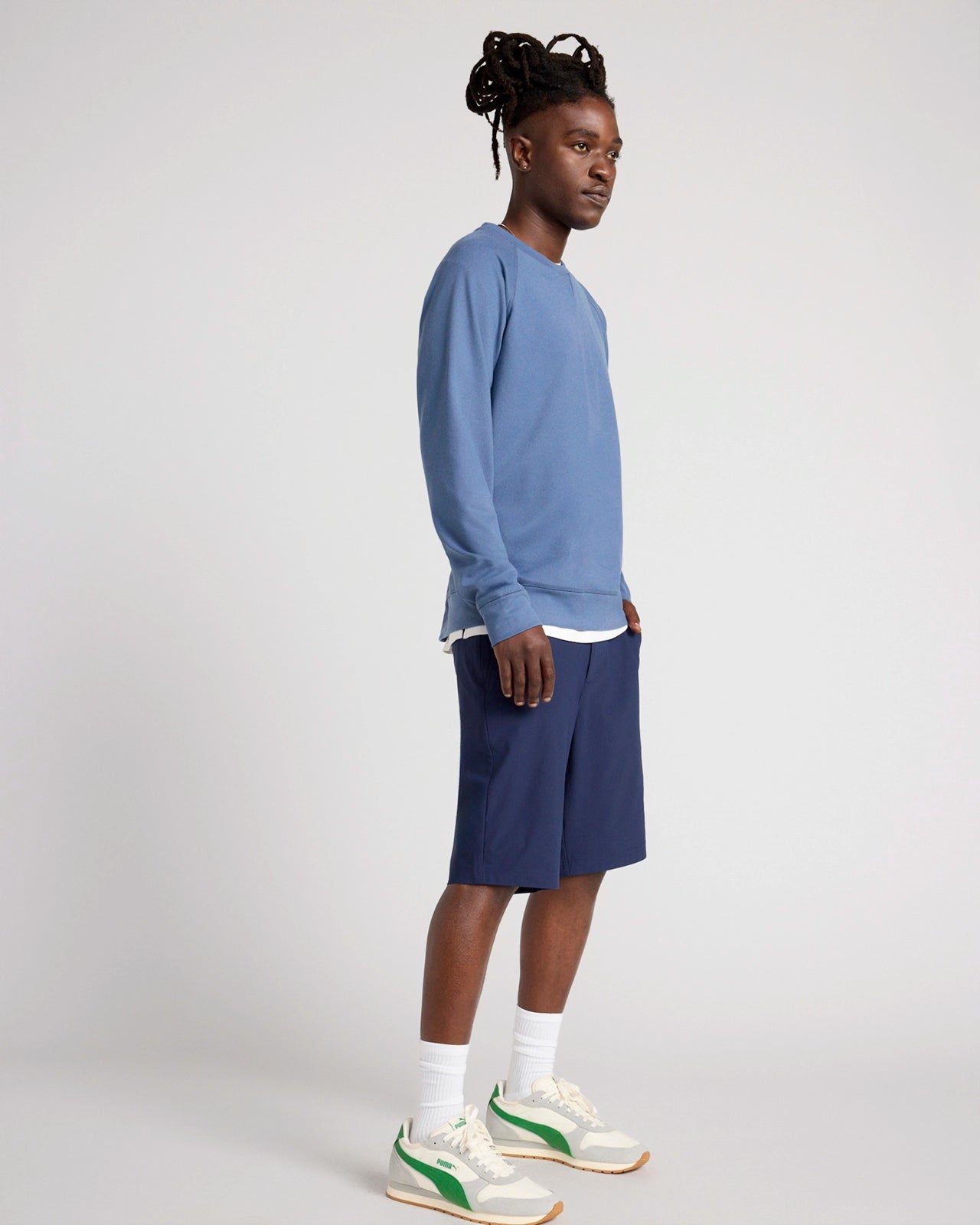 The Soft Luxe GRS Certified Recycled Poly Velour Rib Raglan Crew Sweatshirt - Blue