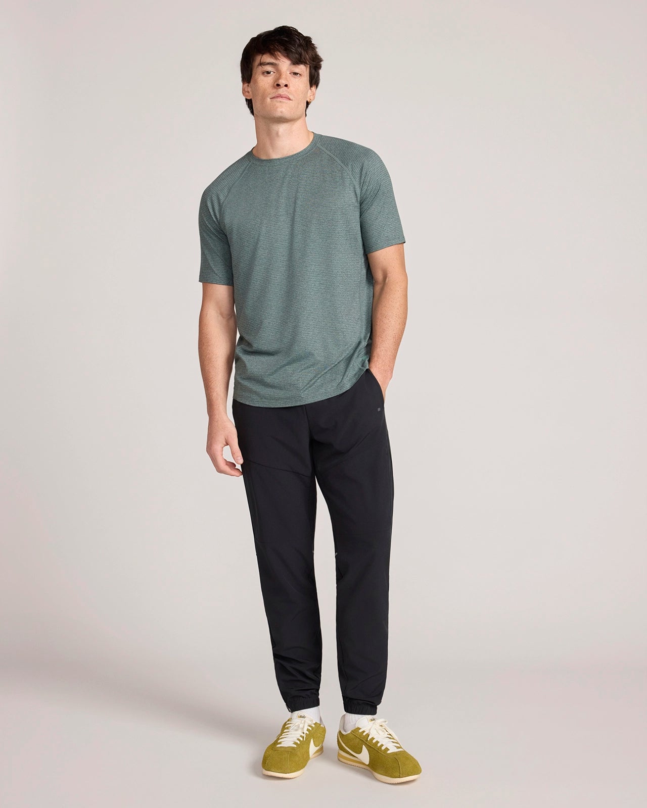 The Active Soft Stripe Sport Tee - Heather Deep Green