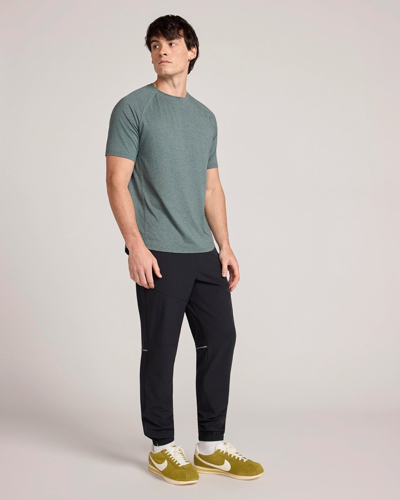 The Active Soft Stripe Sport Tee - Heather Deep Green
