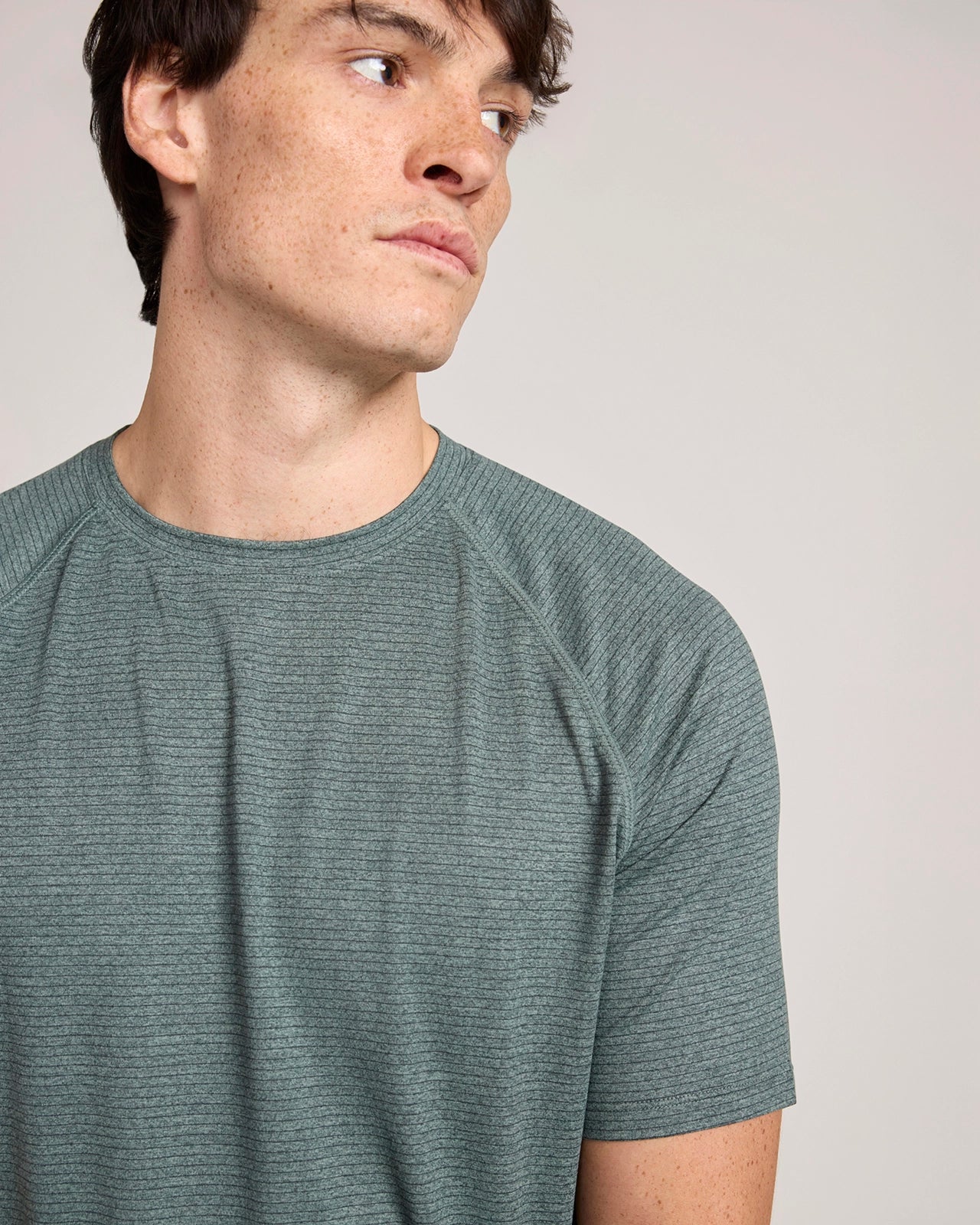The Active Soft Stripe Sport Tee - Heather Deep Green