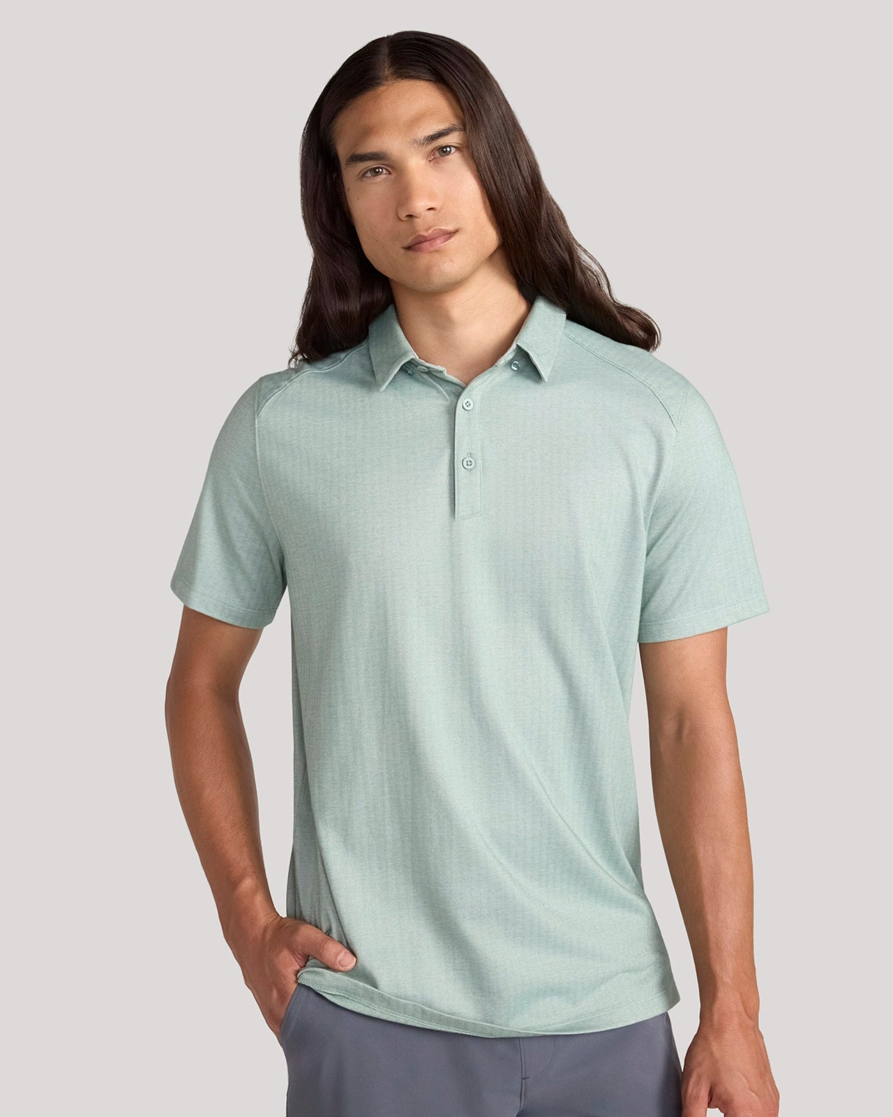 The Active Organic Cotton Herringbone Jacquard Polo - Green