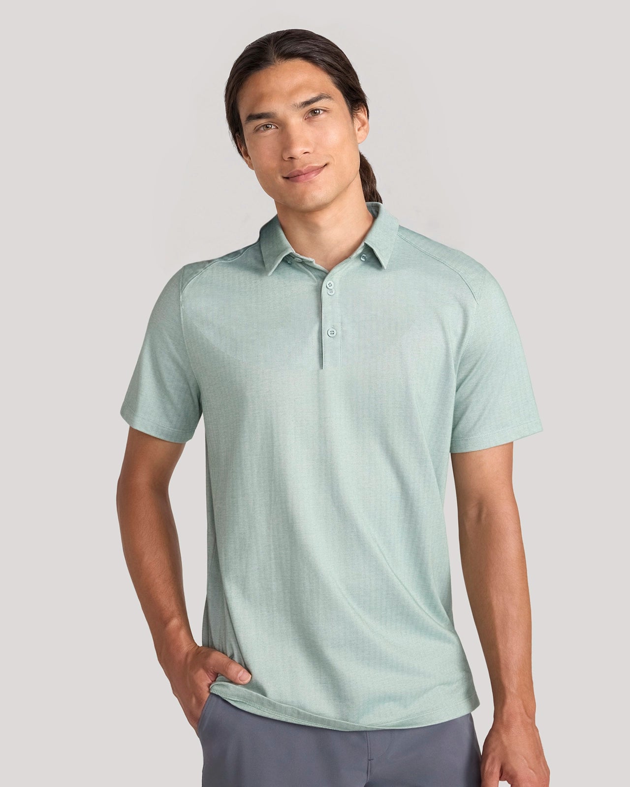 The Active Organic Cotton Herringbone Jacquard Polo - Green