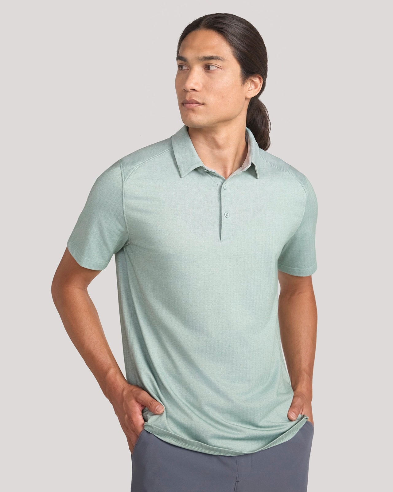 For general description, go to 'Main Product Description' region - The Active Organic Cotton Herringbone Jacquard Polo - Green