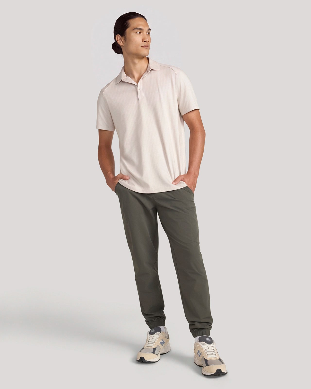 The Active Organic Cotton Herringbone Jacquard Polo - Chateau Grey