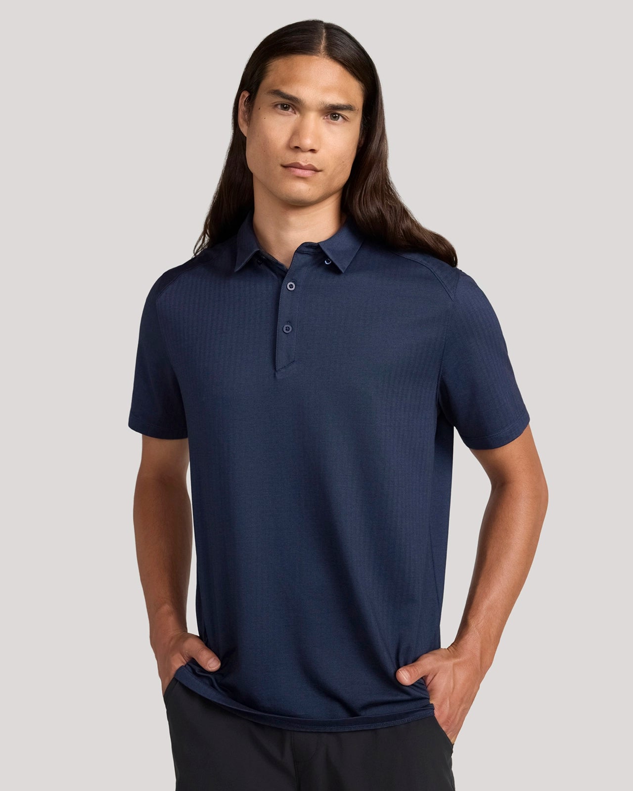The Active Organic Cotton Herringbone Jacquard Polo - Navy