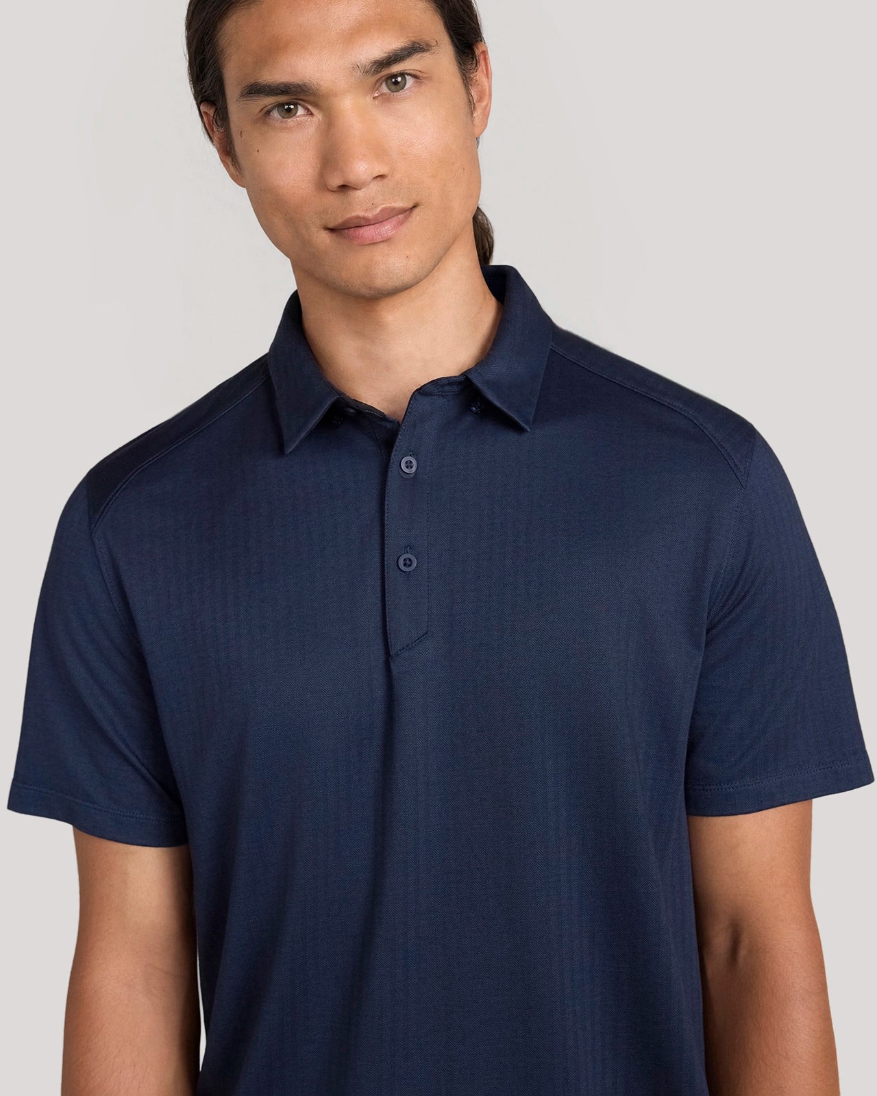 The Active Organic Cotton Herringbone Jacquard Polo - Navy