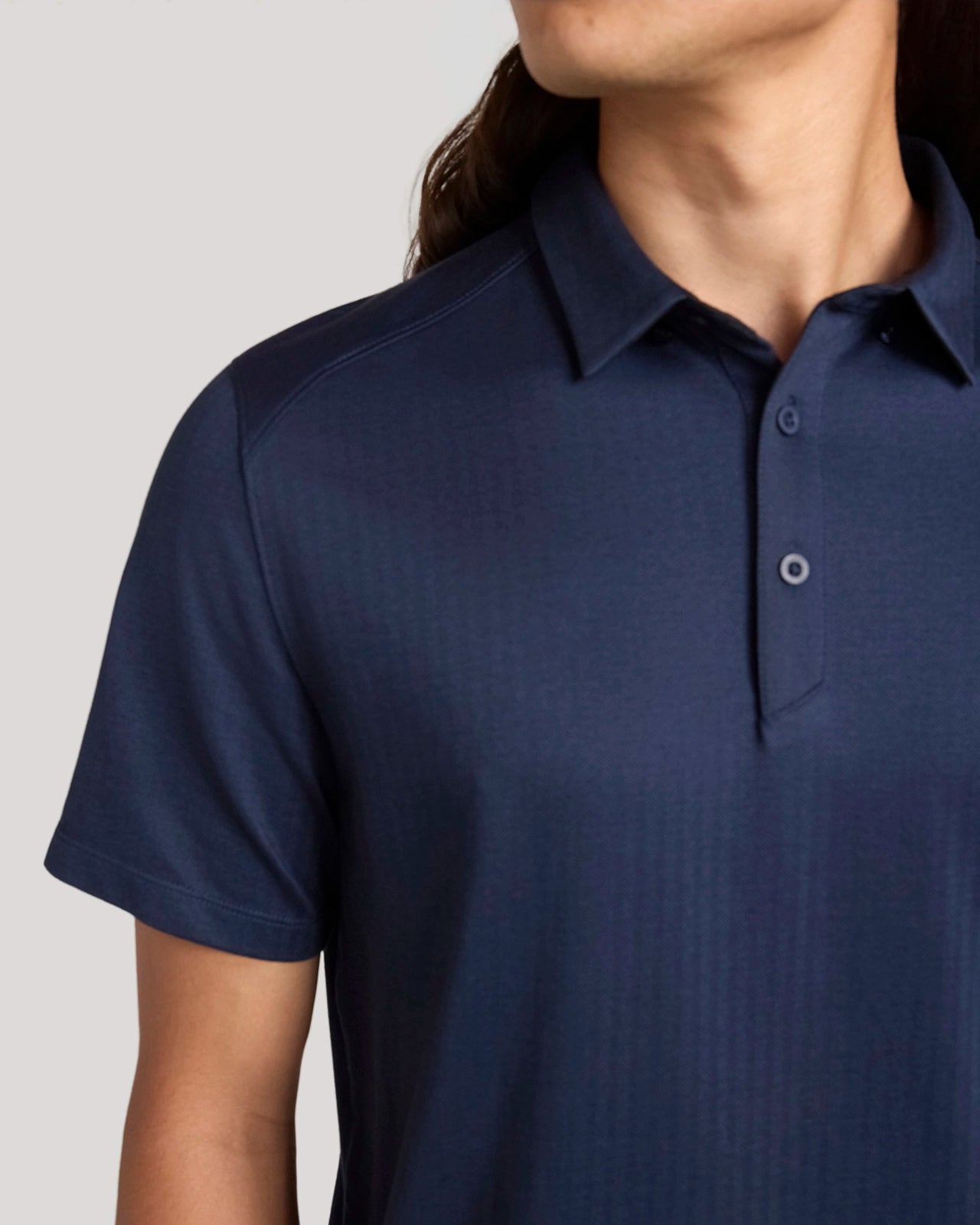 The Active Organic Cotton Herringbone Jacquard Polo - Navy