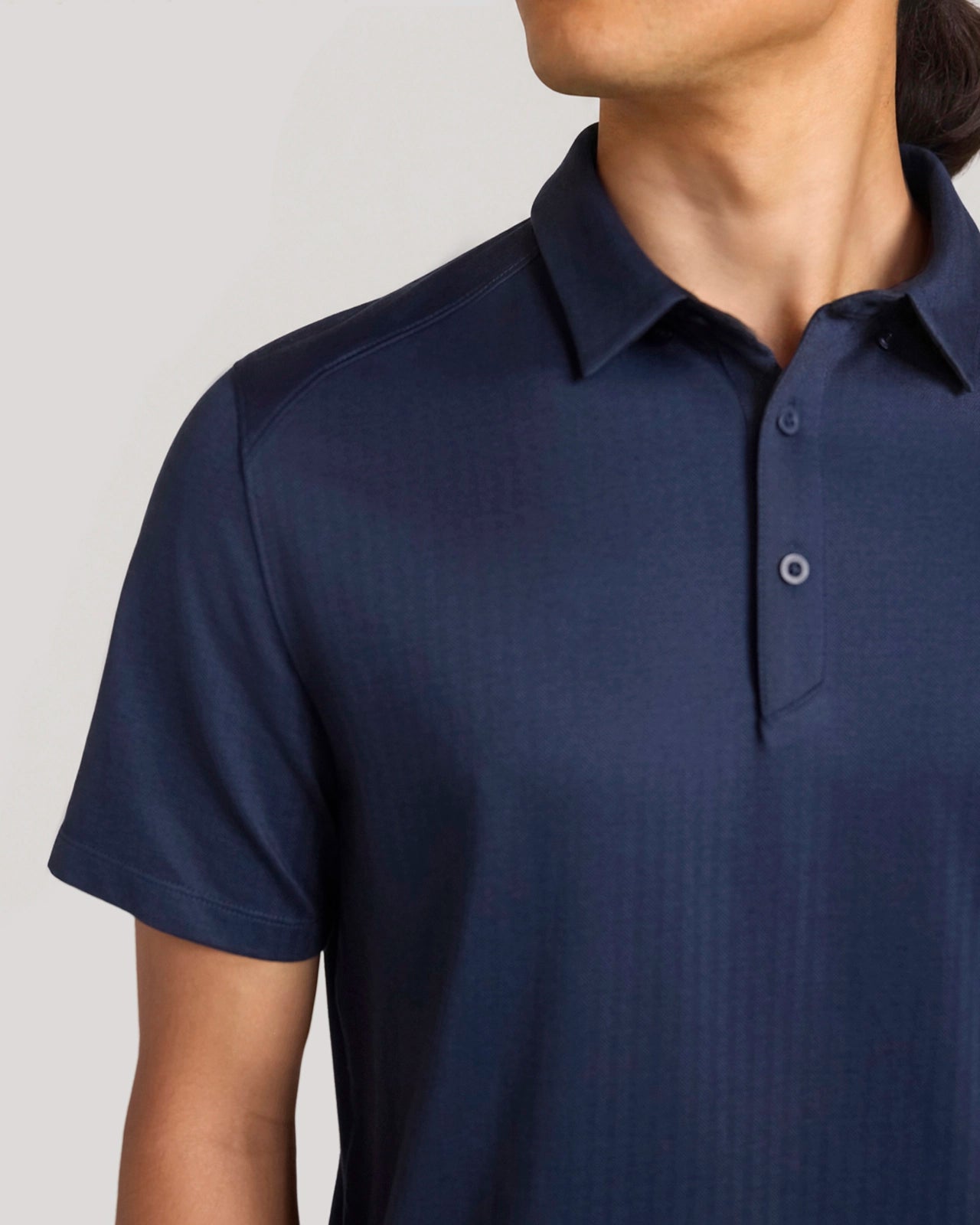 The Active Organic Cotton Herringbone Jacquard Polo - Navy