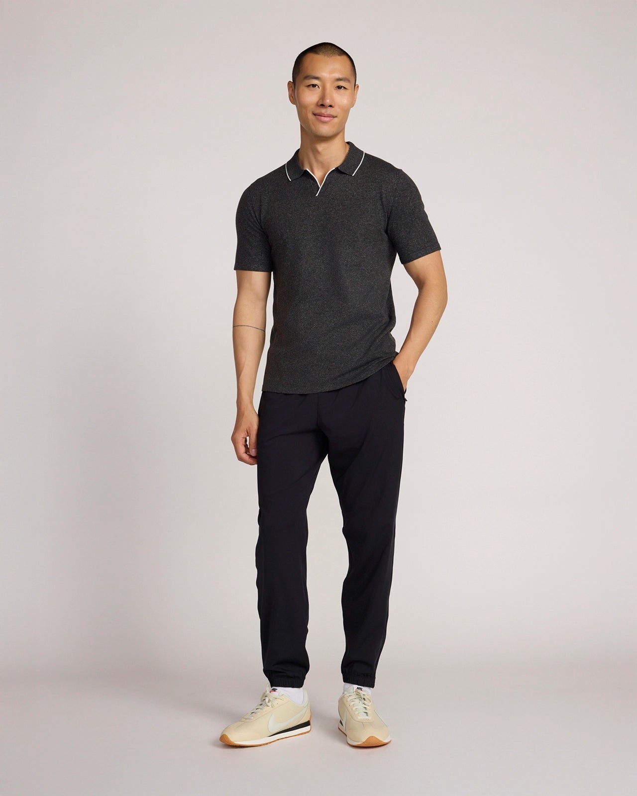 The Soft Luxe Johnny Collar Sweater Polo - Charcoal
