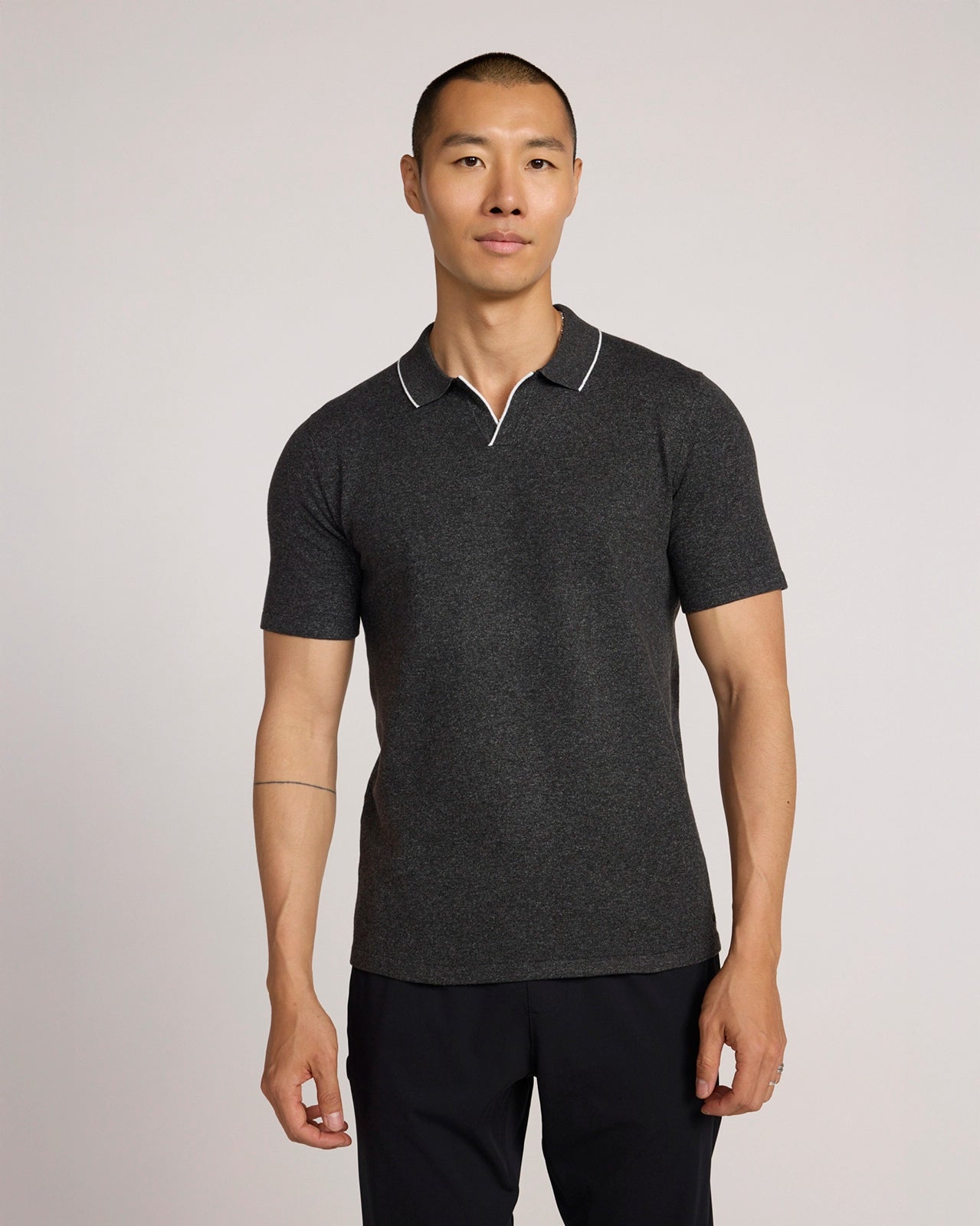 The Soft Luxe Johnny Collar Sweater Polo - Charcoal