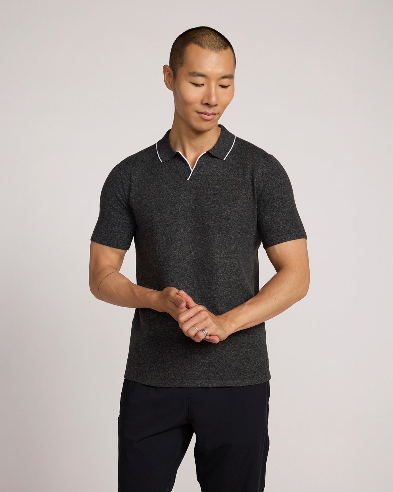 The Soft Luxe Johnny Collar Sweater Polo - Charcoal